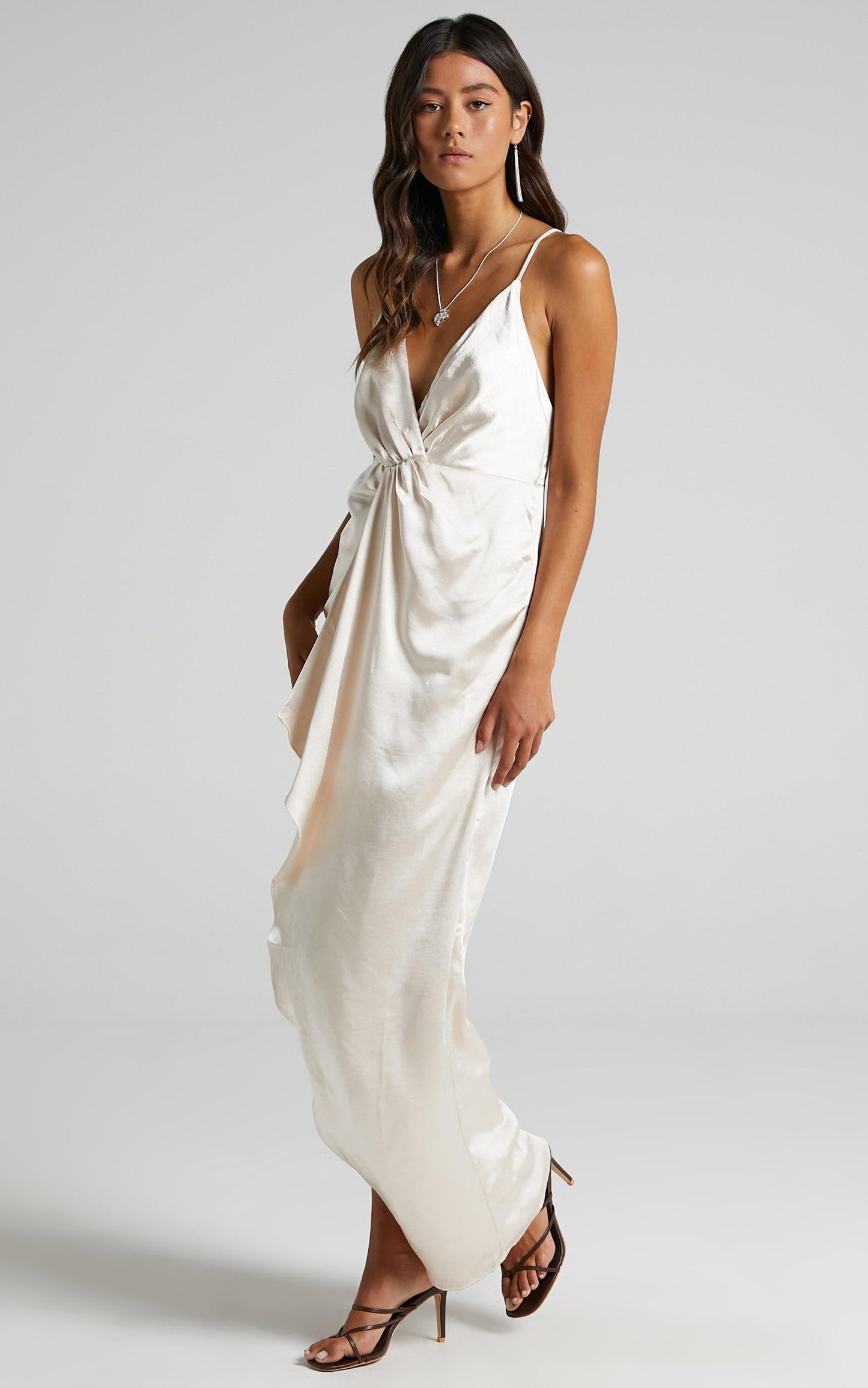 Jayne Twist Front Maxi dress in Champagne Satin