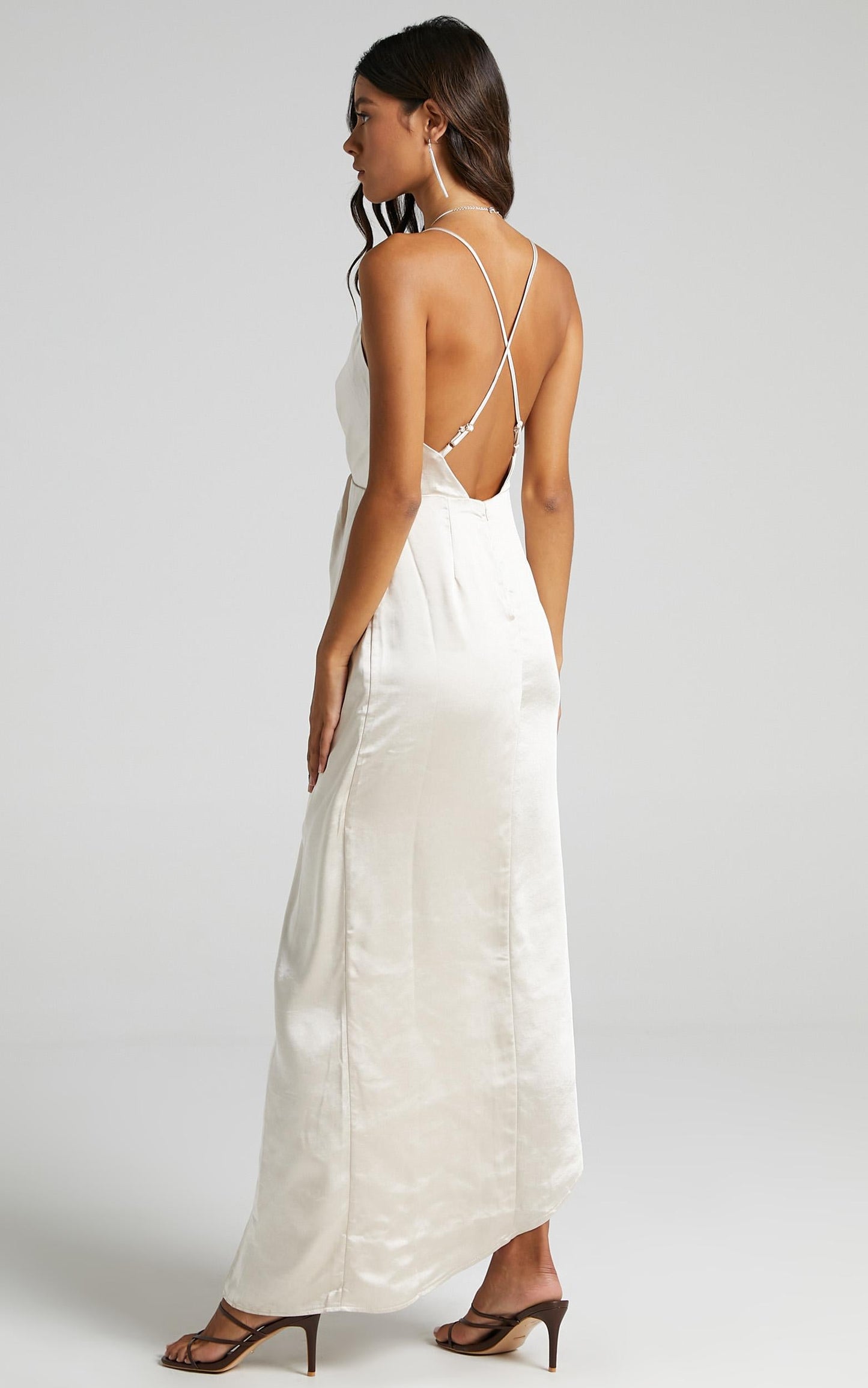 Jayne Twist Front Maxi dress in Champagne Satin