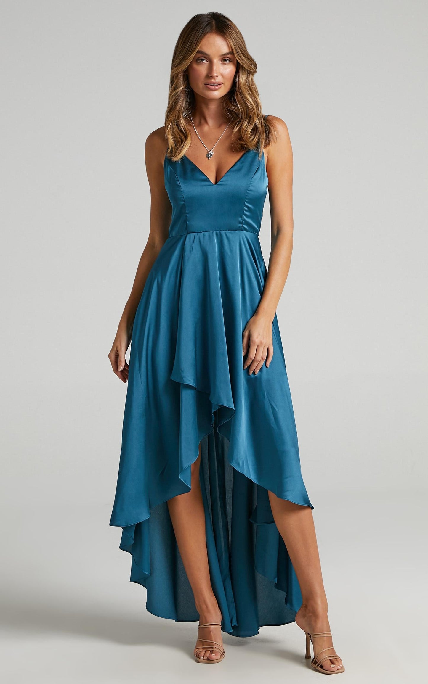Light The Way Dress in Teal Satin