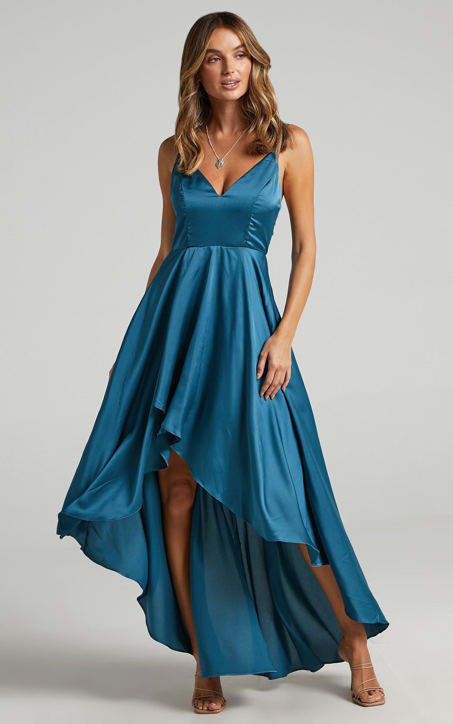 Light The Way Dress in Teal Satin