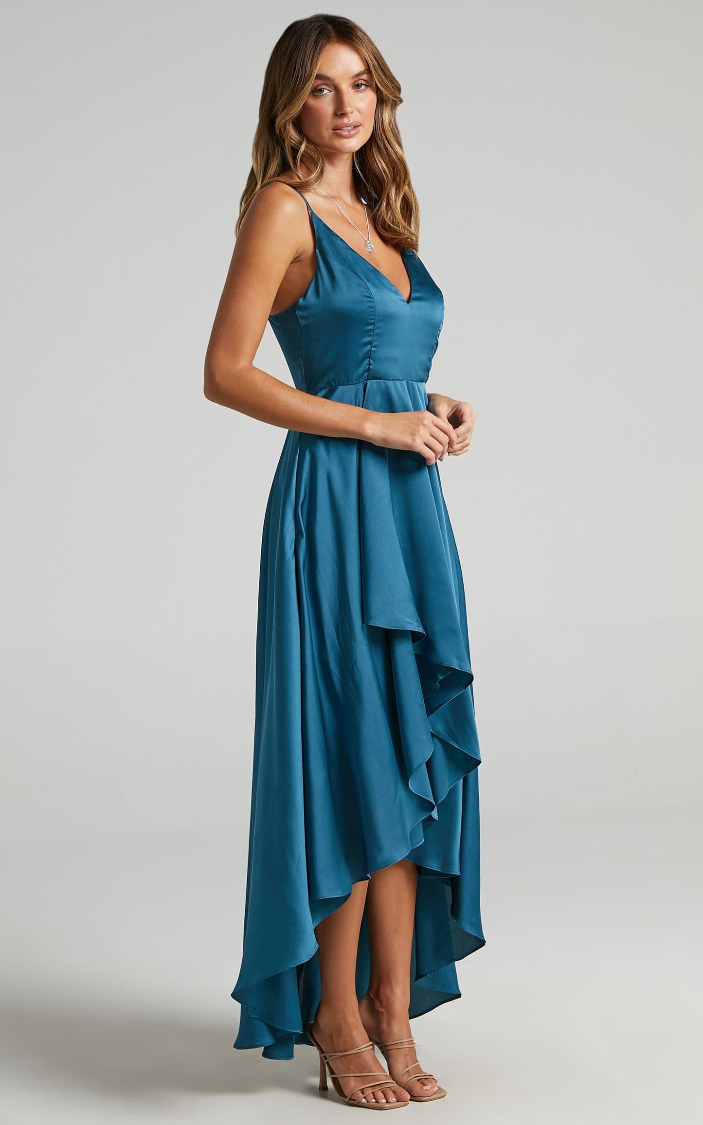 Light The Way Dress in Teal Satin