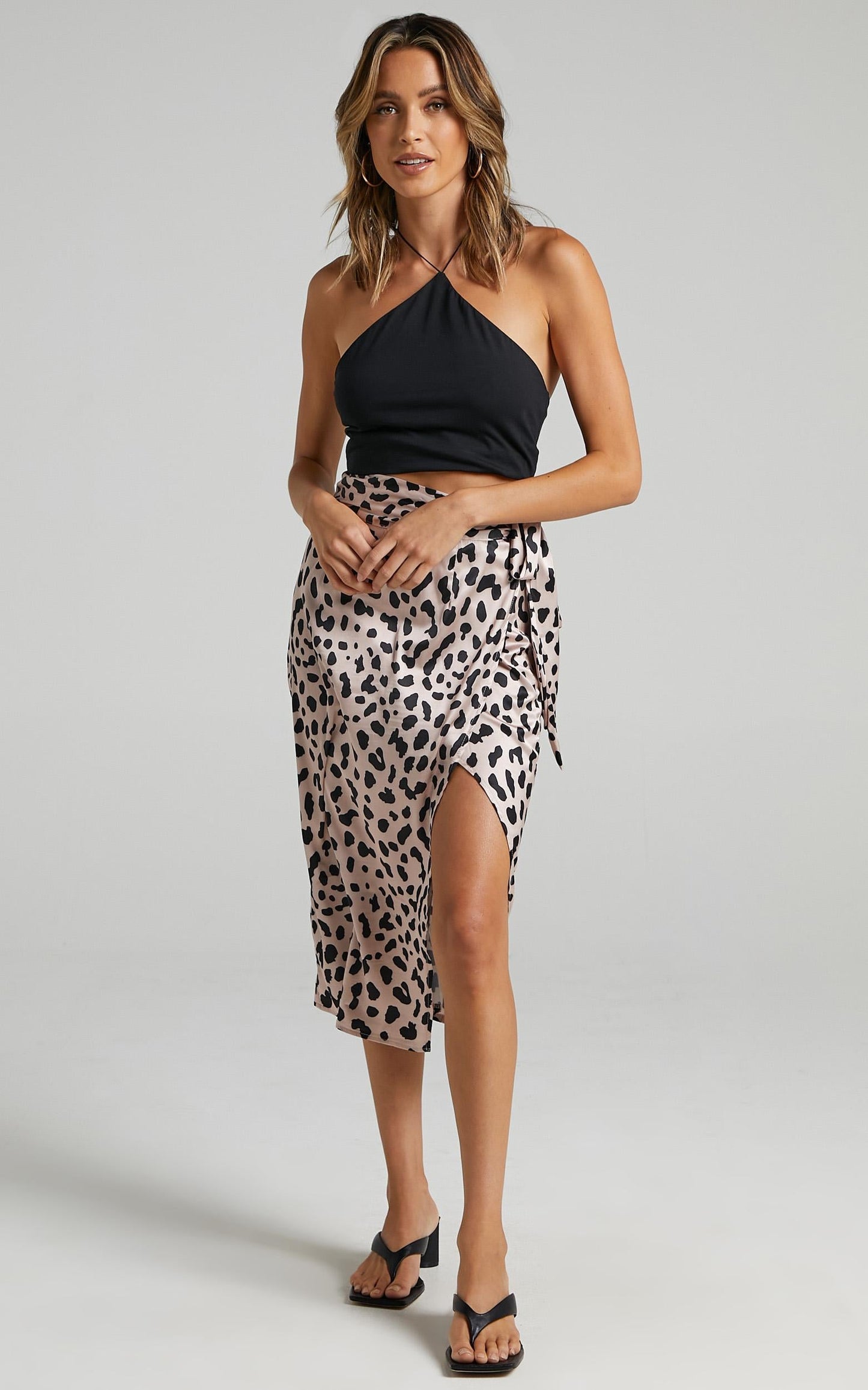 Madame Bovary Midi Skirt in Leopard Print Satin