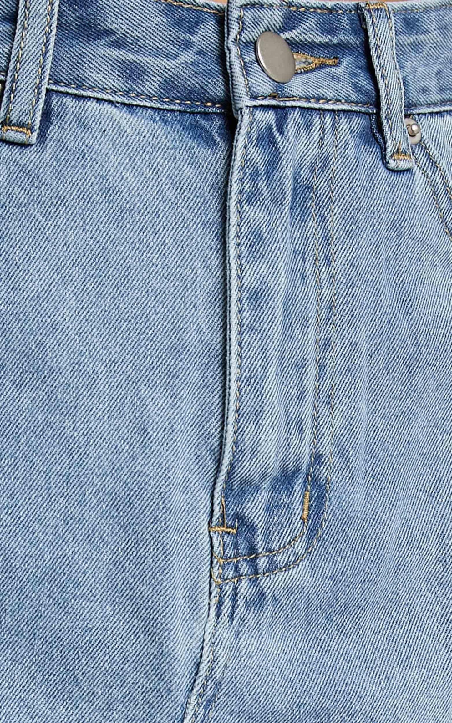 Just Like Smoke High Rise Mini Denim Skirt in Mid Wash
