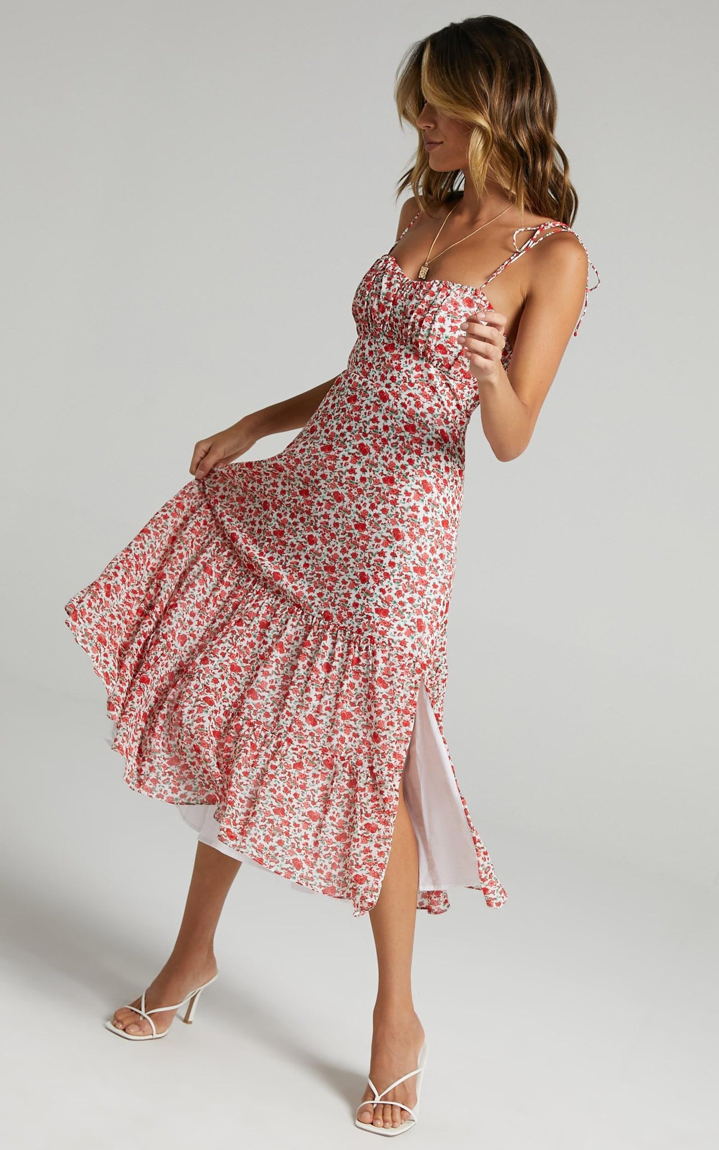 Monaco Sweetheart Midi Dress in White Floral