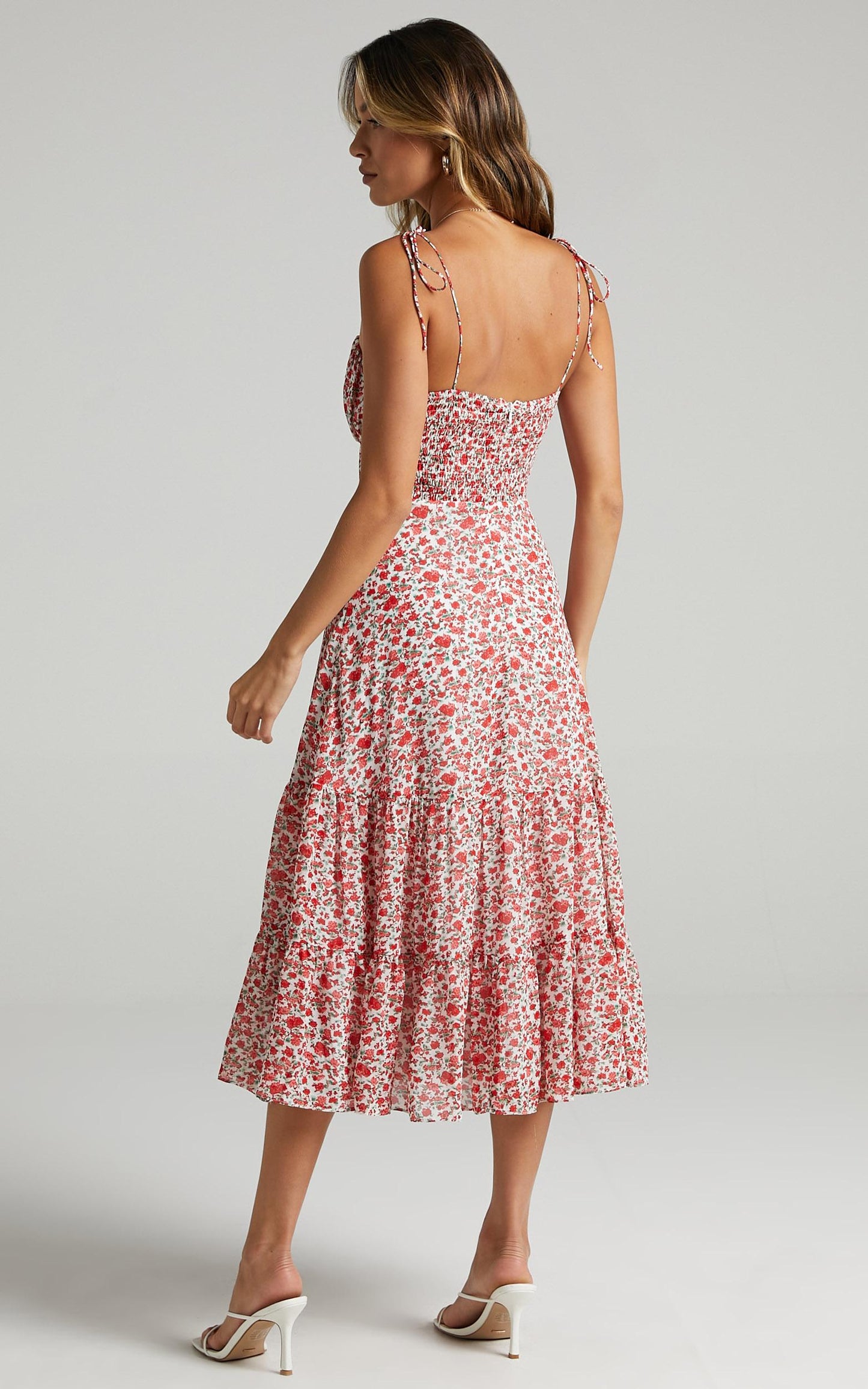 Monaco Sweetheart Midi Dress in White Floral