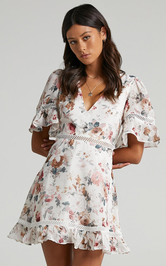 My Darkest Night Dress in White Floral