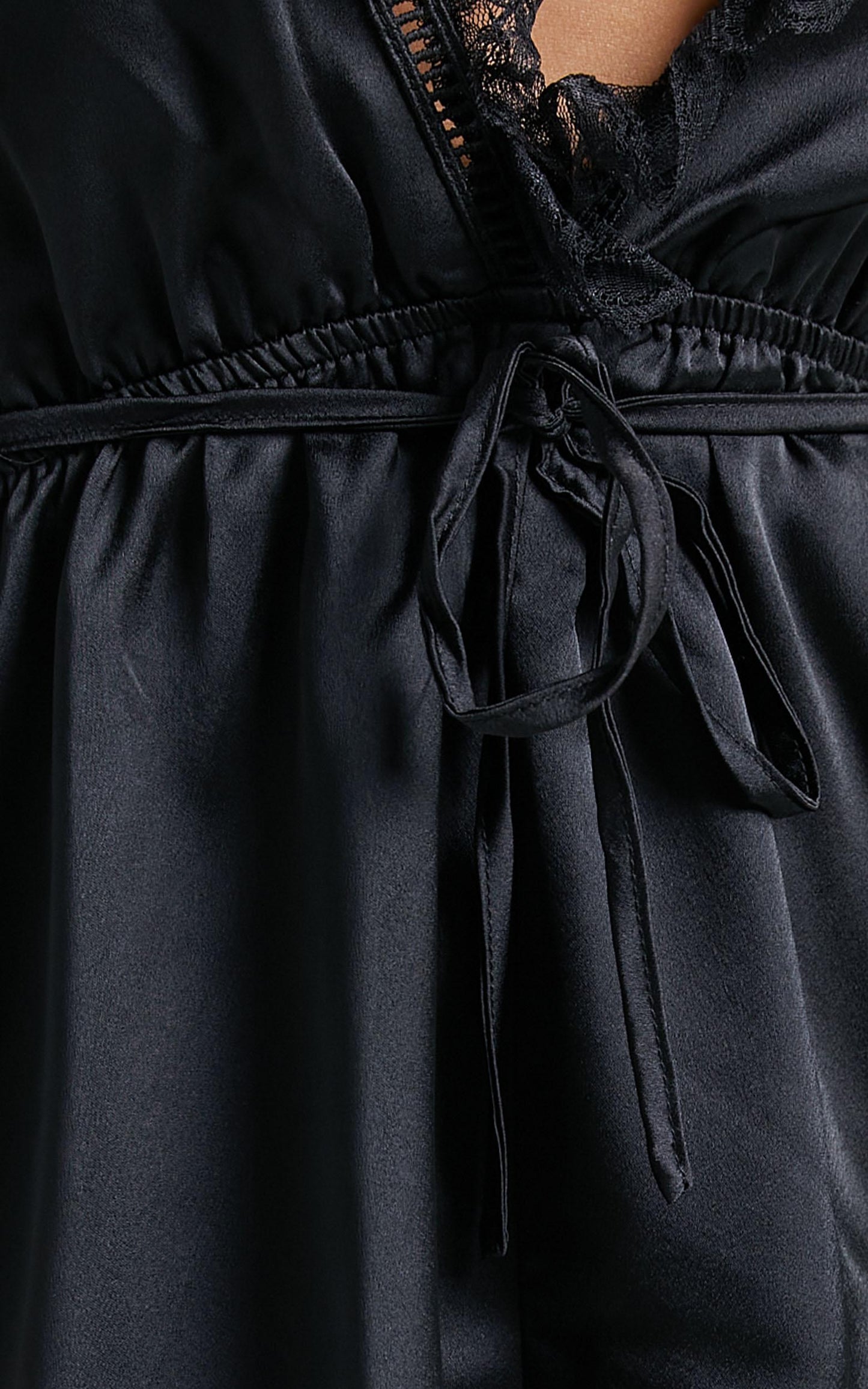 Night After Night Romper in Black Satin