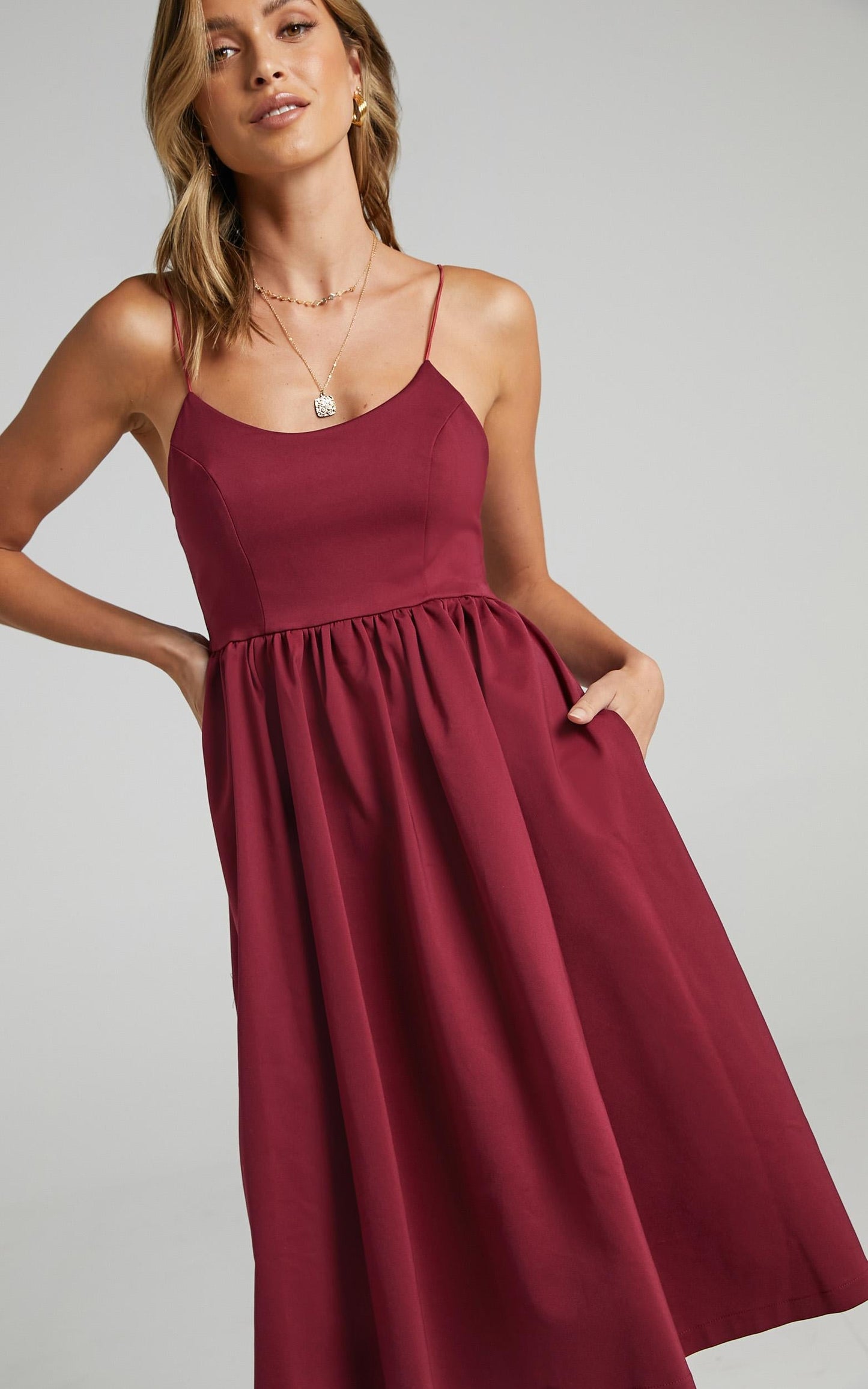 Wild Nights A-line Spaghetti Strap Dress in Wine