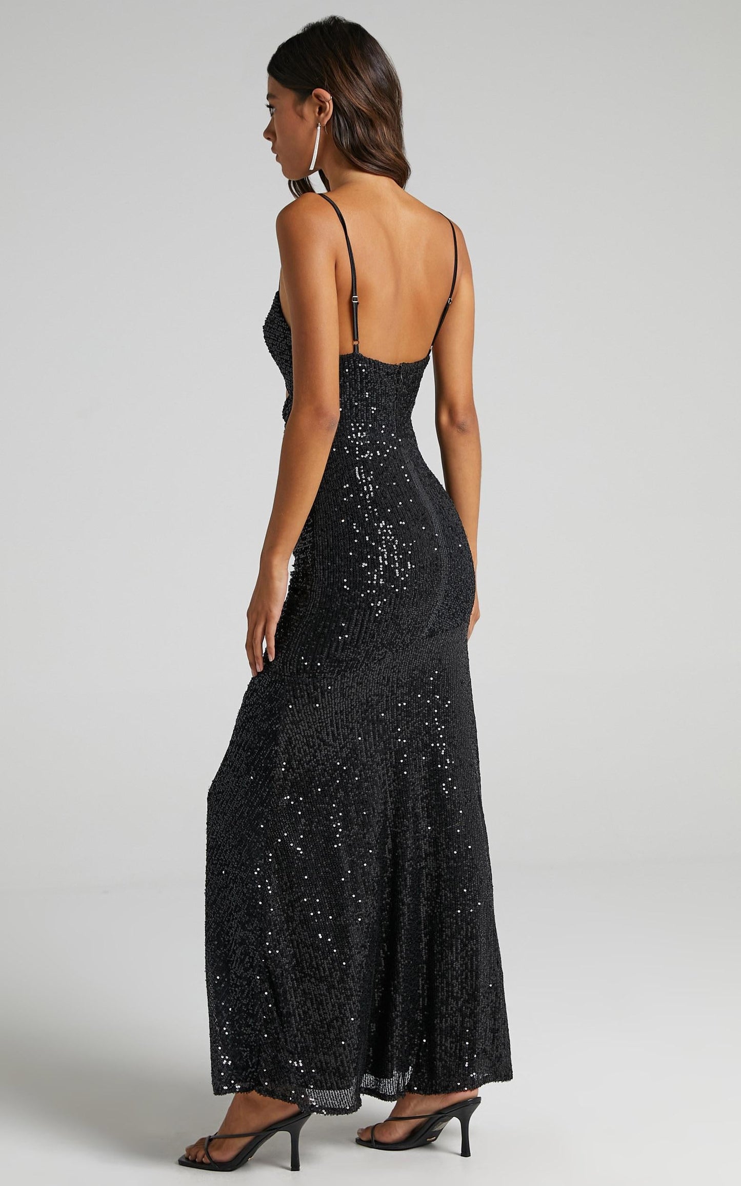 Vee Vee Sequin Maxi Dress in Black Sequin