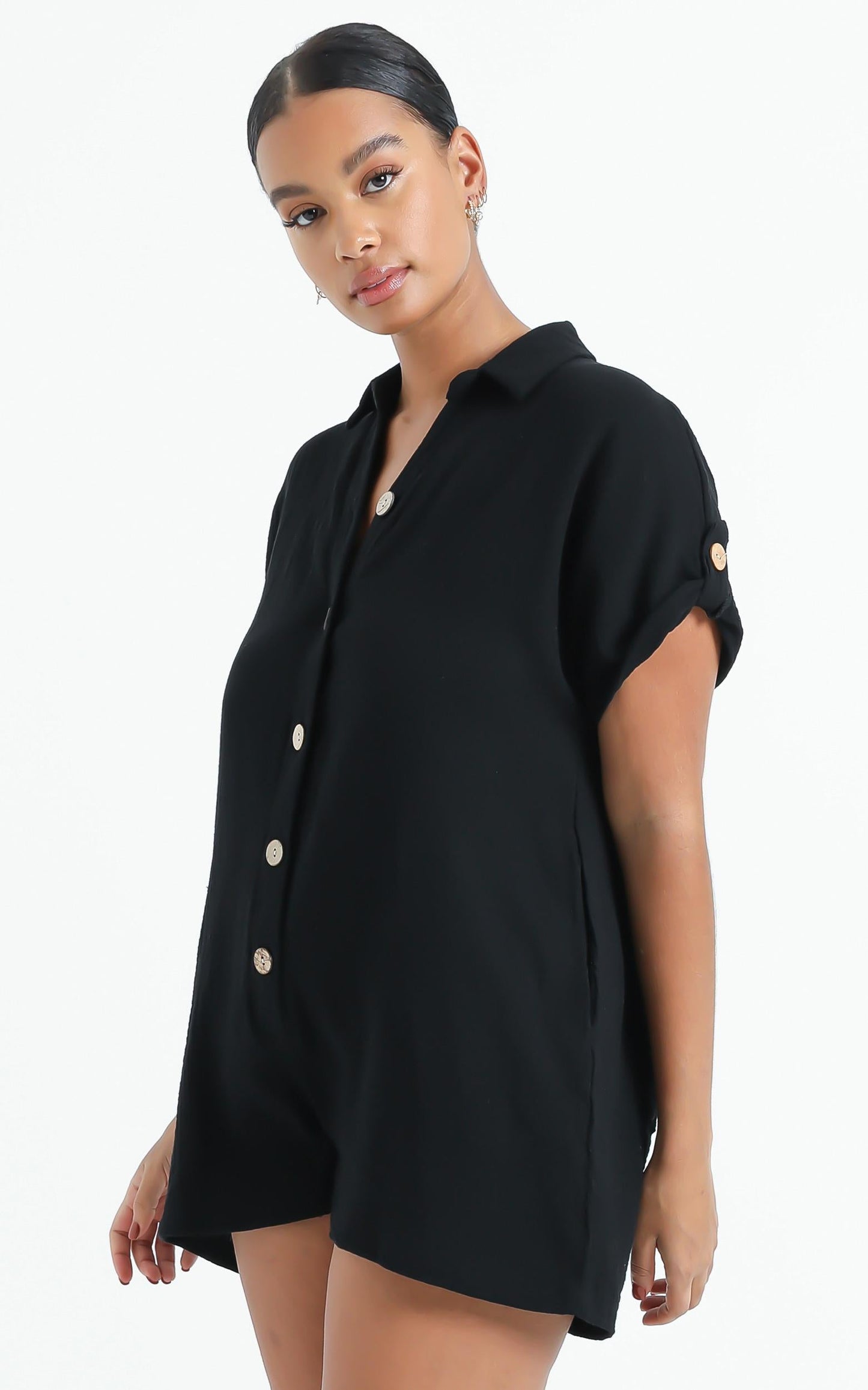 Reta Textured Playsuit In Black