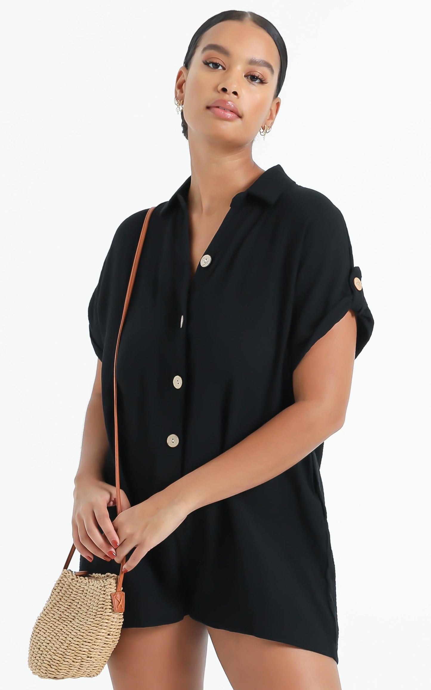 Reta Textured Playsuit In Black