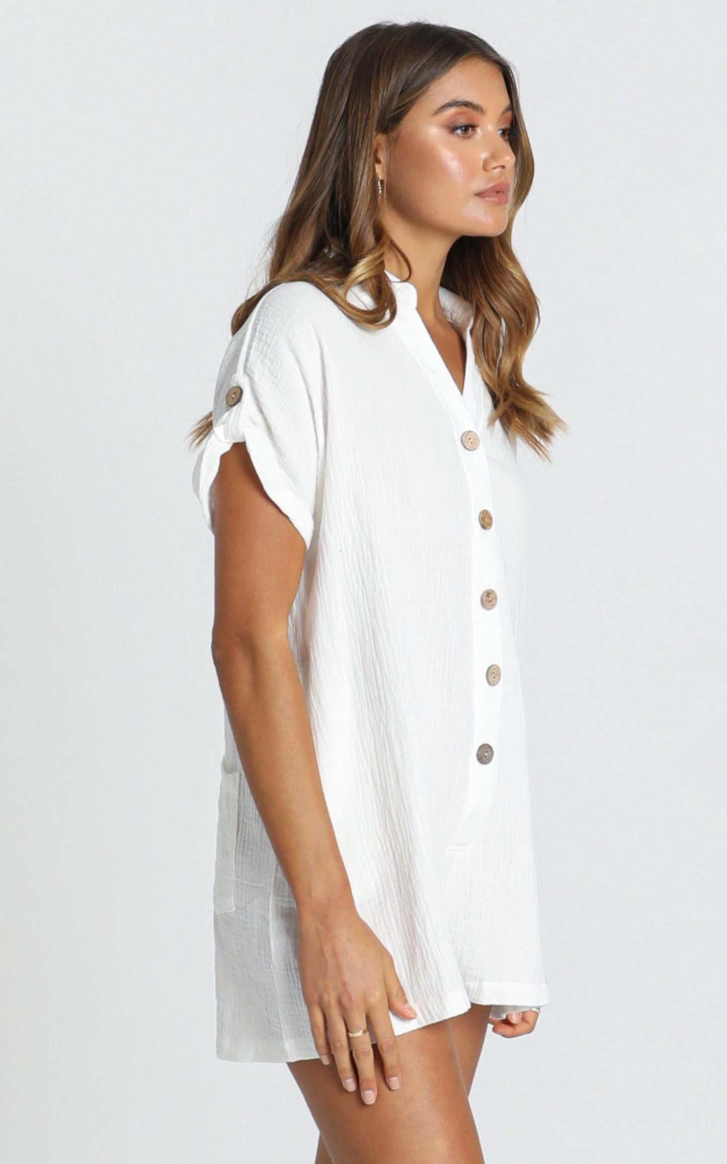 Reta Textured Playsuit In White