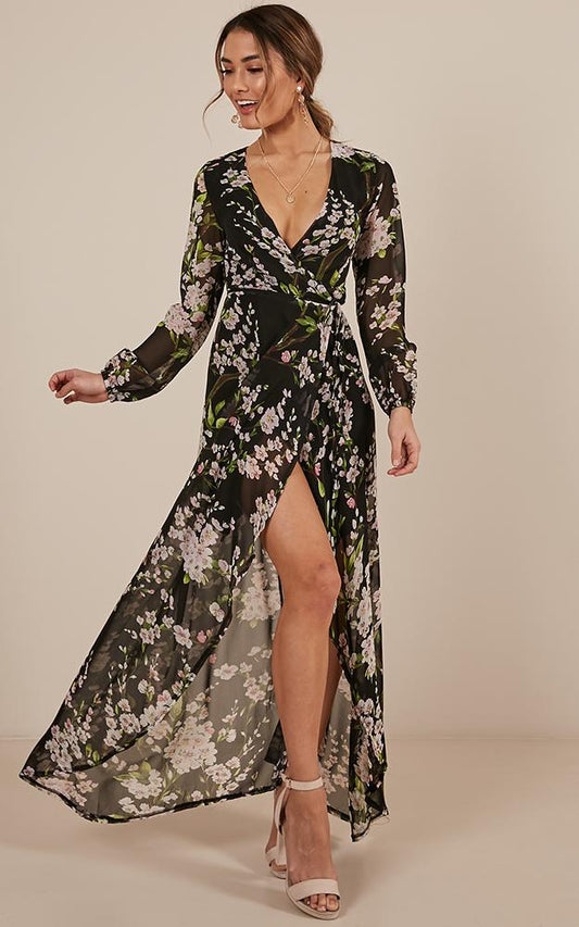 Autumn Falls Maxi Dress In Black Floral