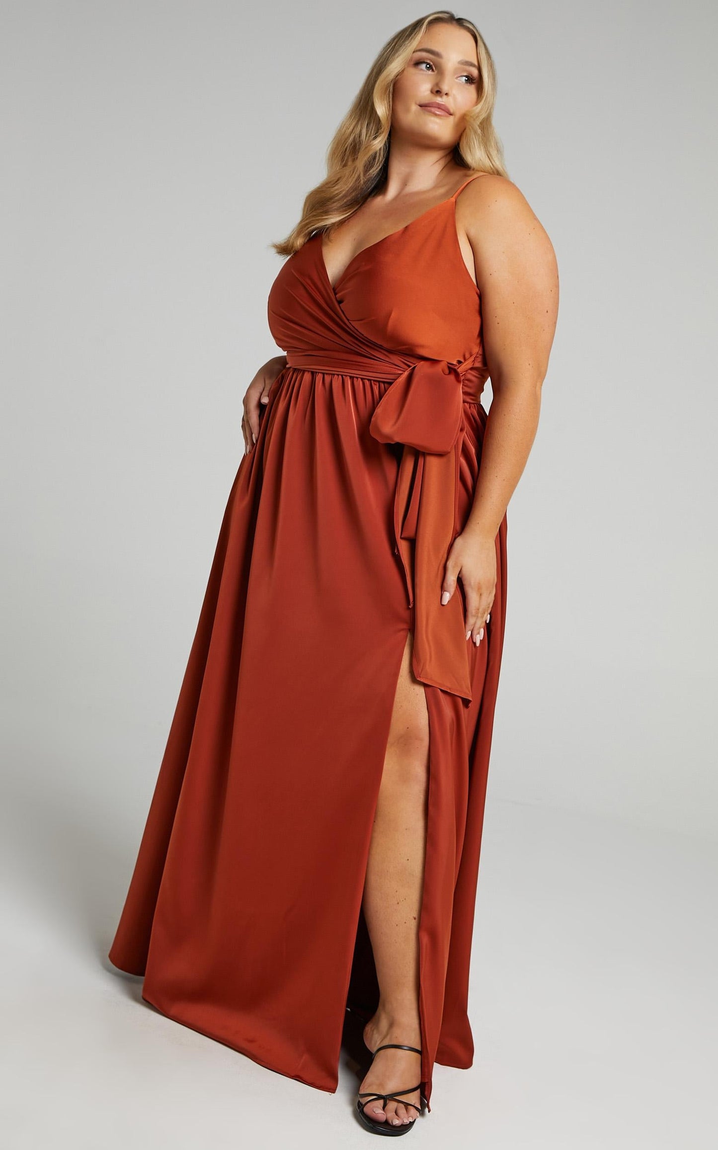 Revolve Around Me Midi Dress - V Neck Wrap Dress in Copper
