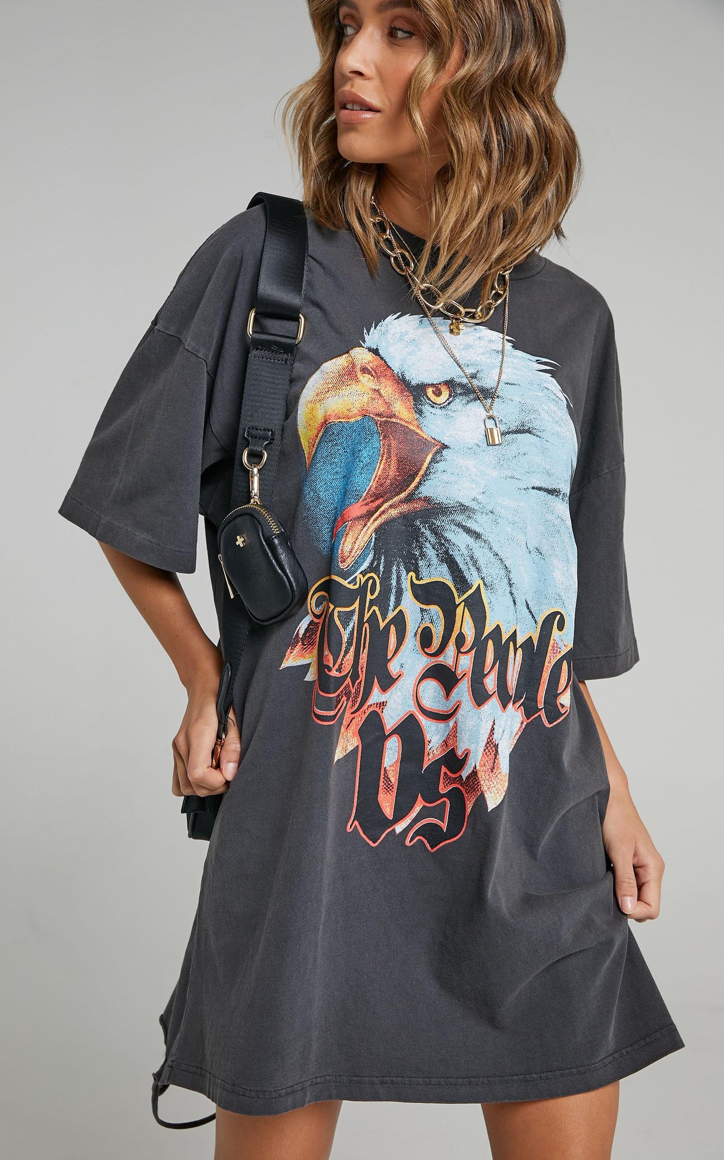 The People Vs - Righteous Eagle Tee Dress in Ultra Black