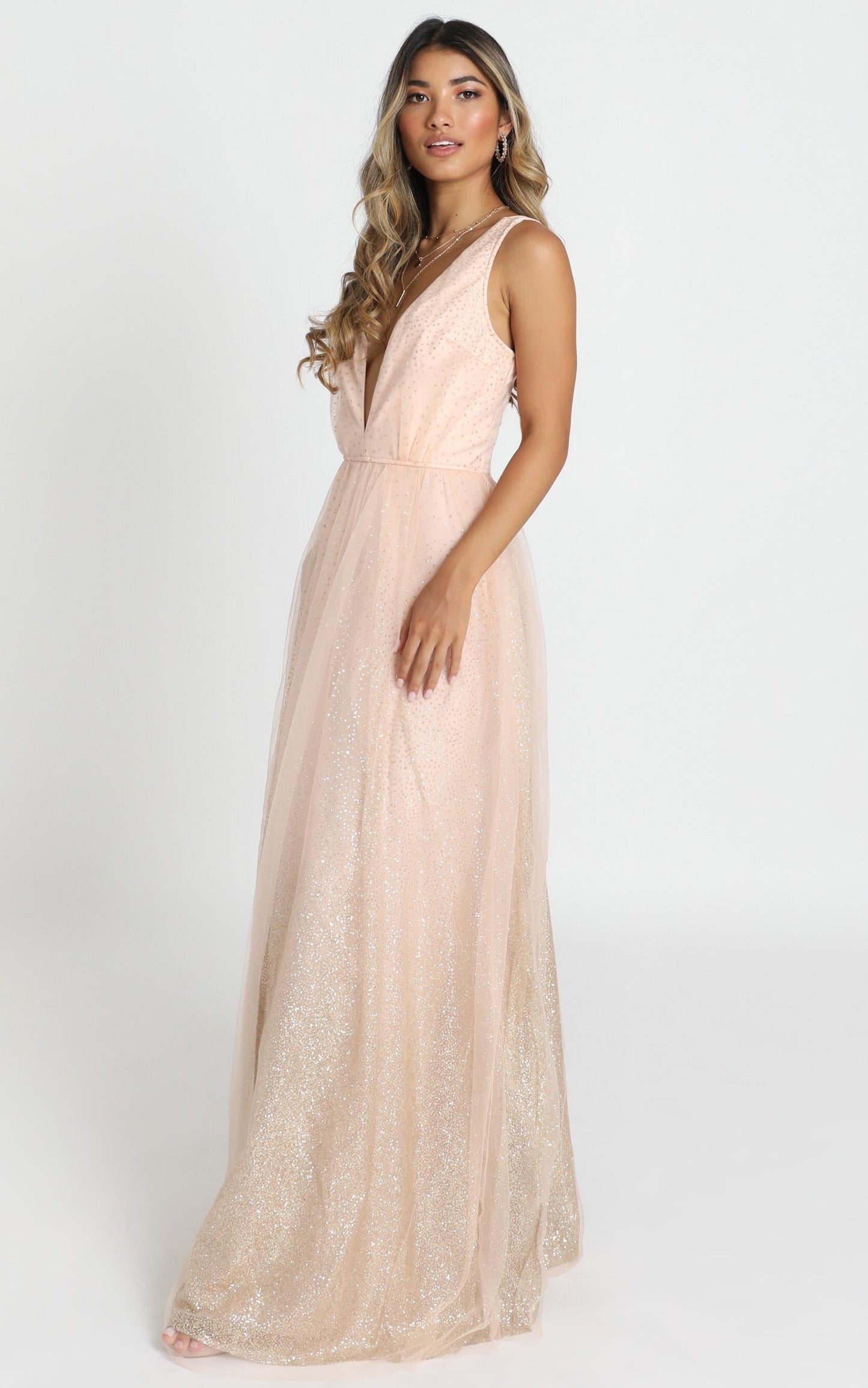 Riley Maxi Dress In Blush Glitter Tulle