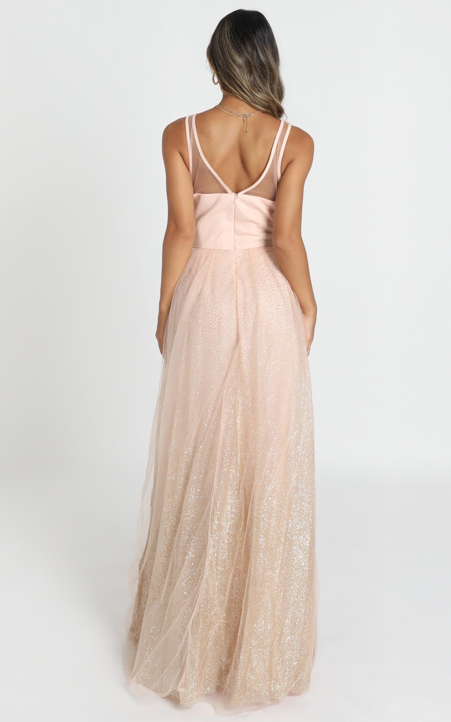 Riley Maxi Dress In Blush Glitter Tulle