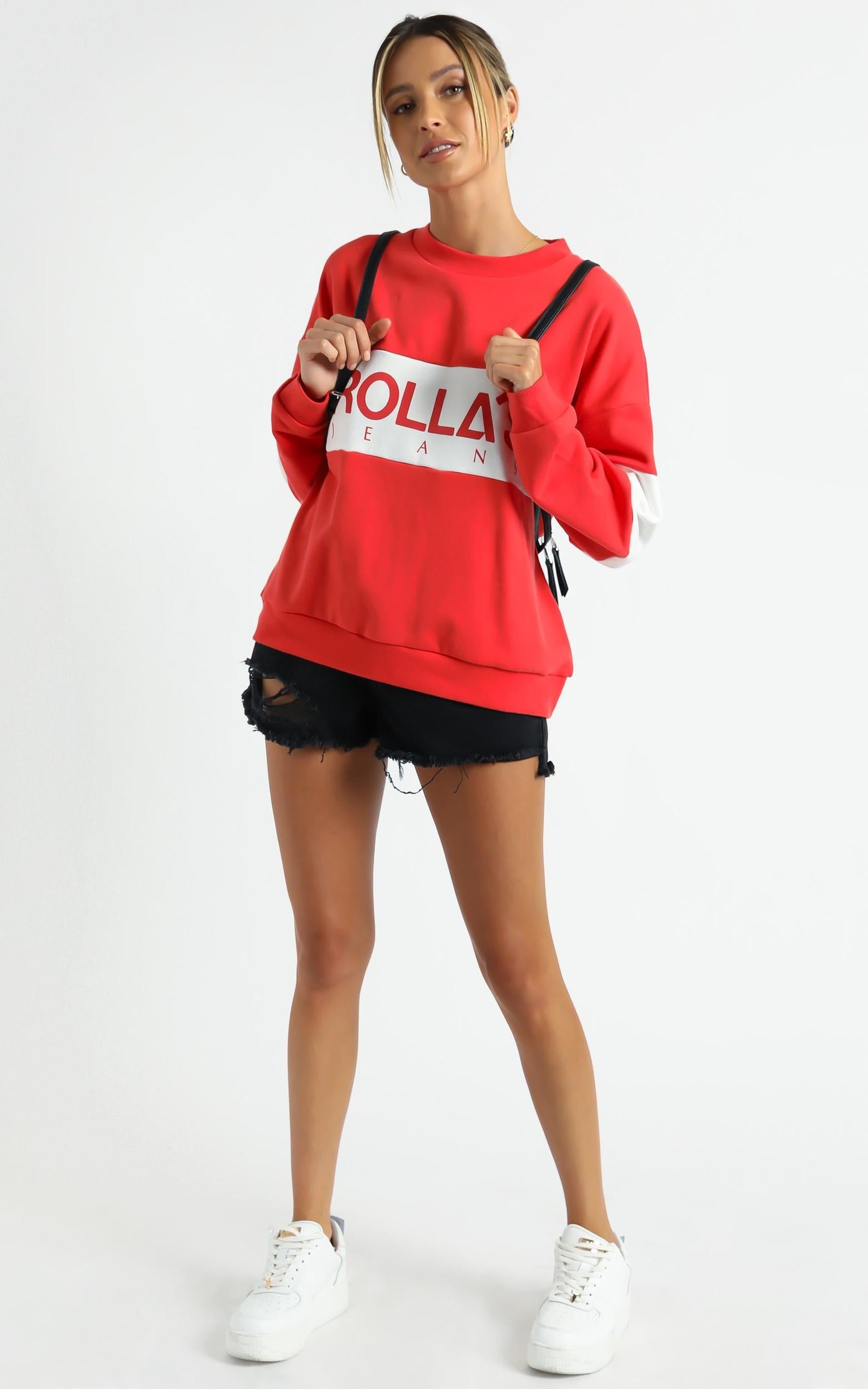 Rollas - Logo Split Sweater in Faded Red