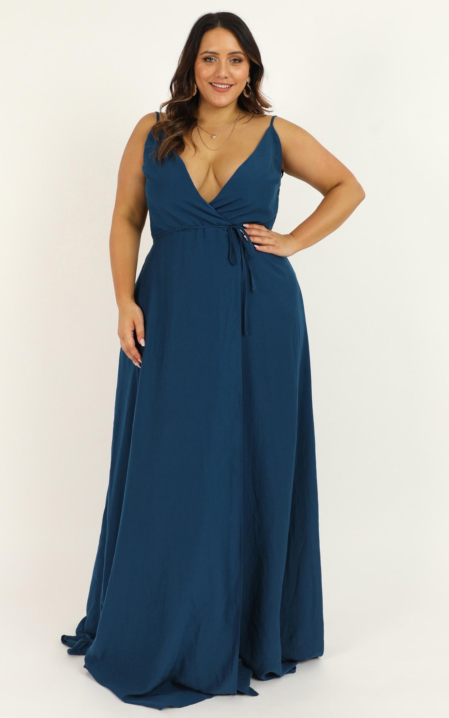 Starry Eyes Sparkling Dress In Teal Satin
