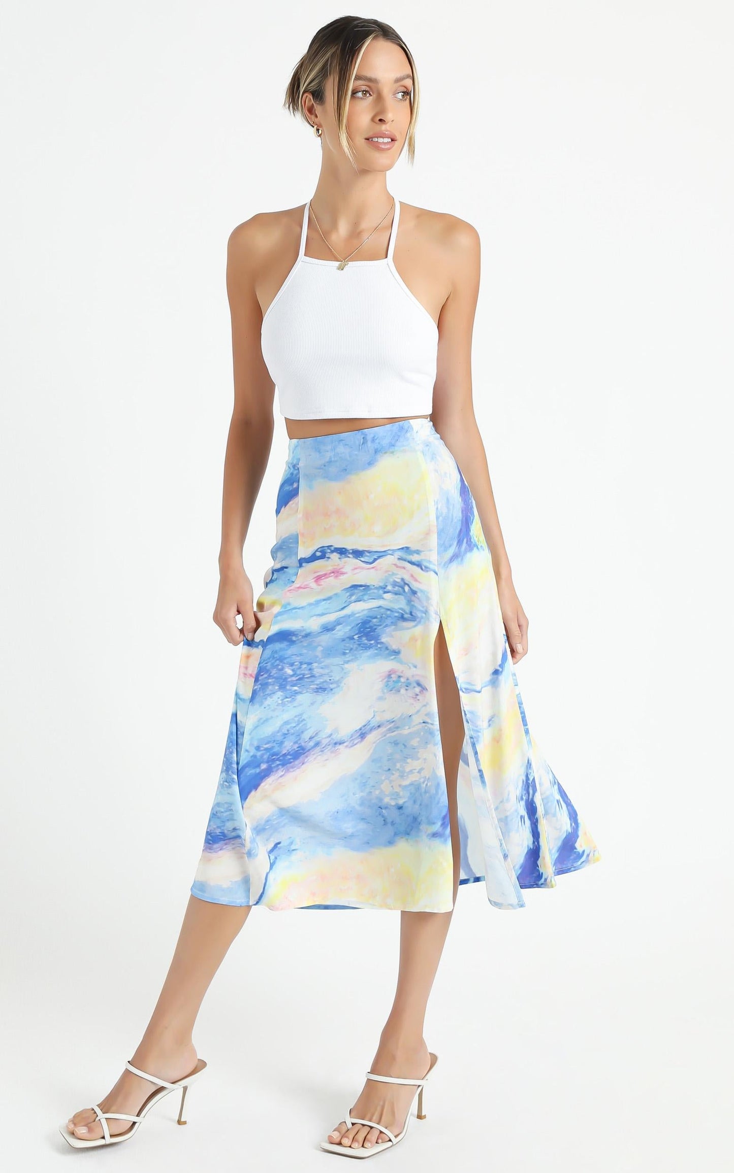 Cools Club - A Line Split Midi Skirt in Ocean Glitter