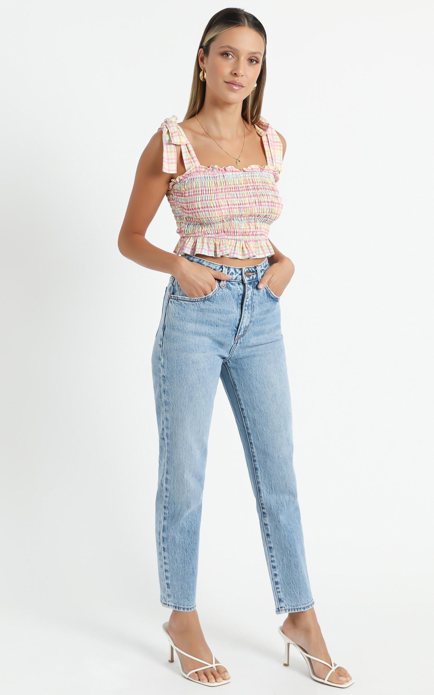 Aretha Top in Rainbow Check