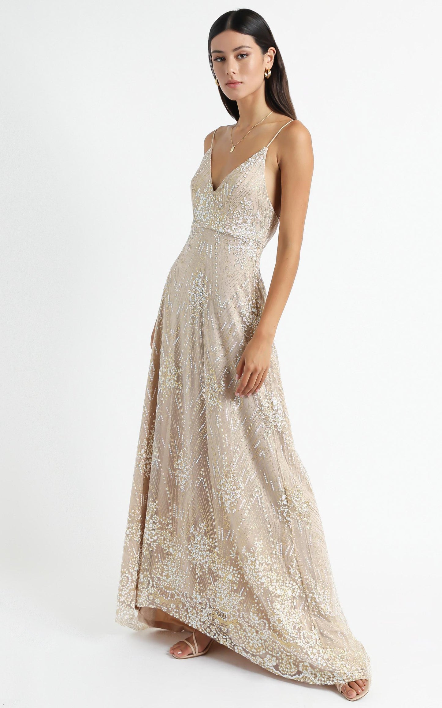 Called Out Dress In Gold Sparkle