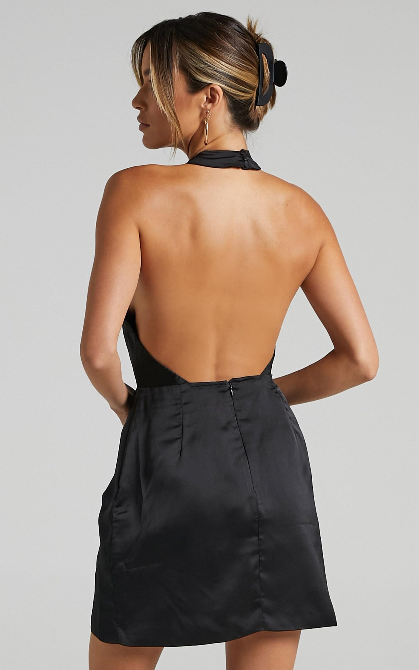 Cardea Dress in Black Satin