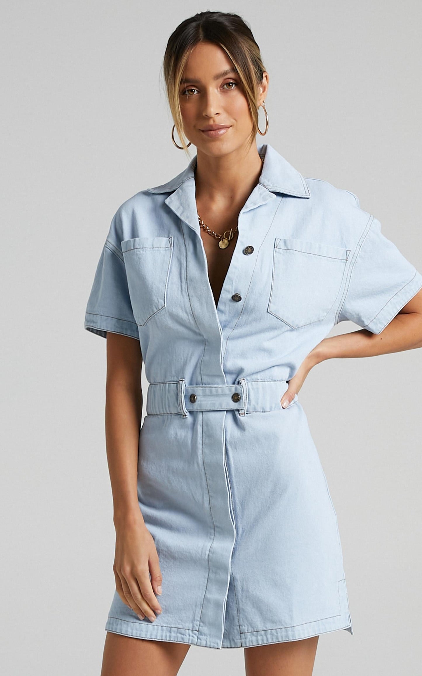 Lioness - Chateau Denim Mini Dress in Light Wash