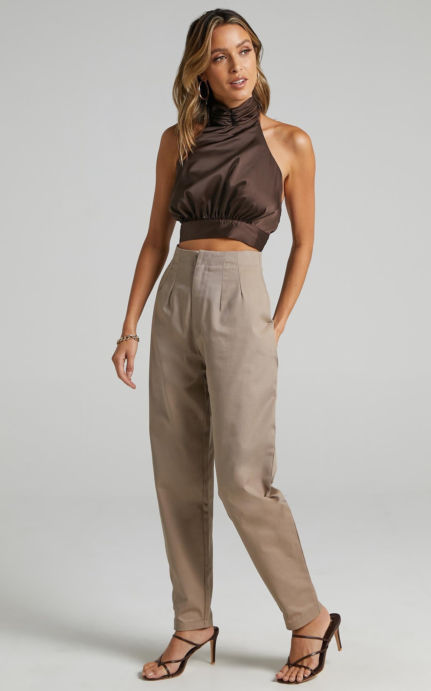 Apulia Top - Halter Neck Crop Top in Dark Chocolate