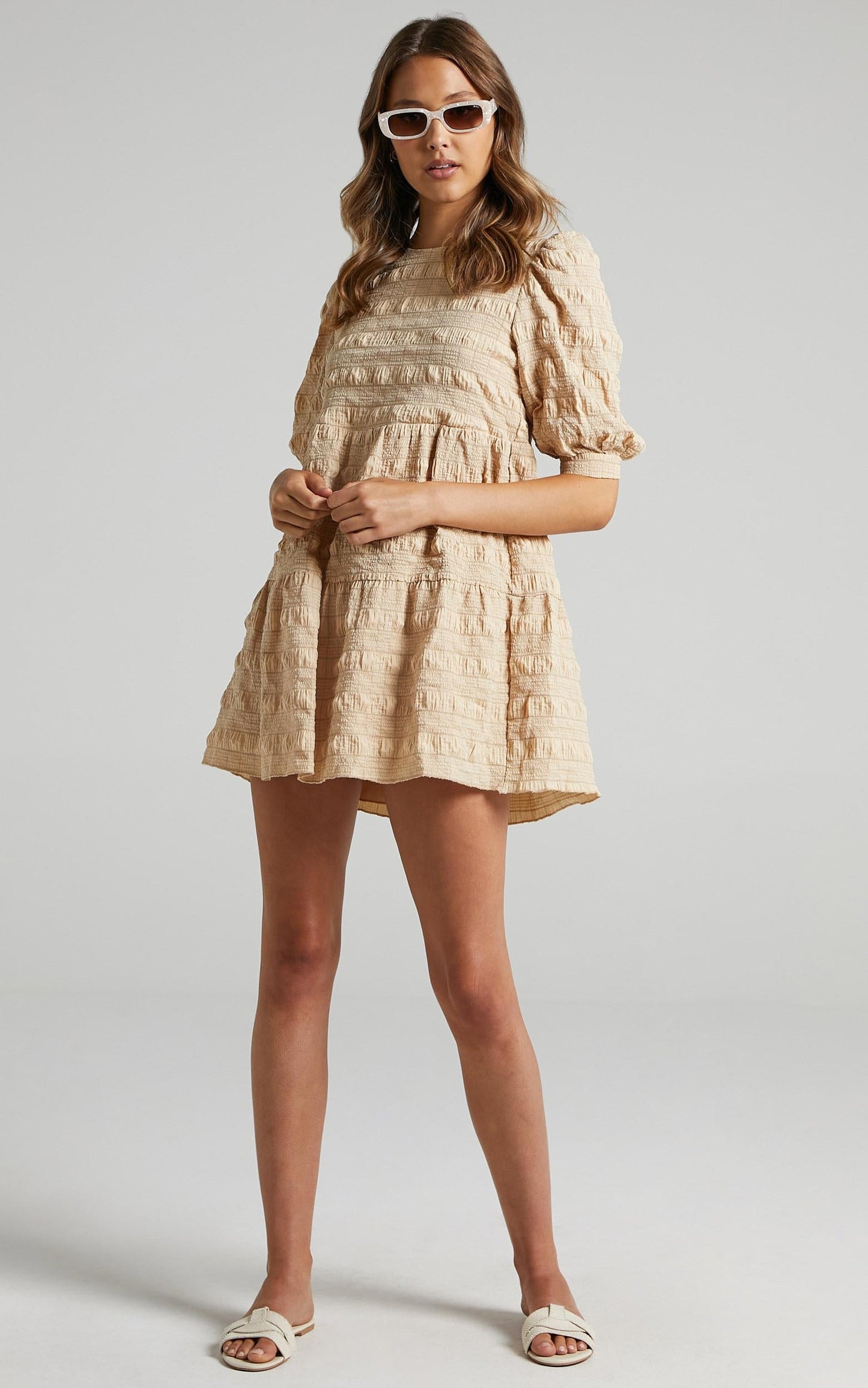 Darcia Dress in Beige Check