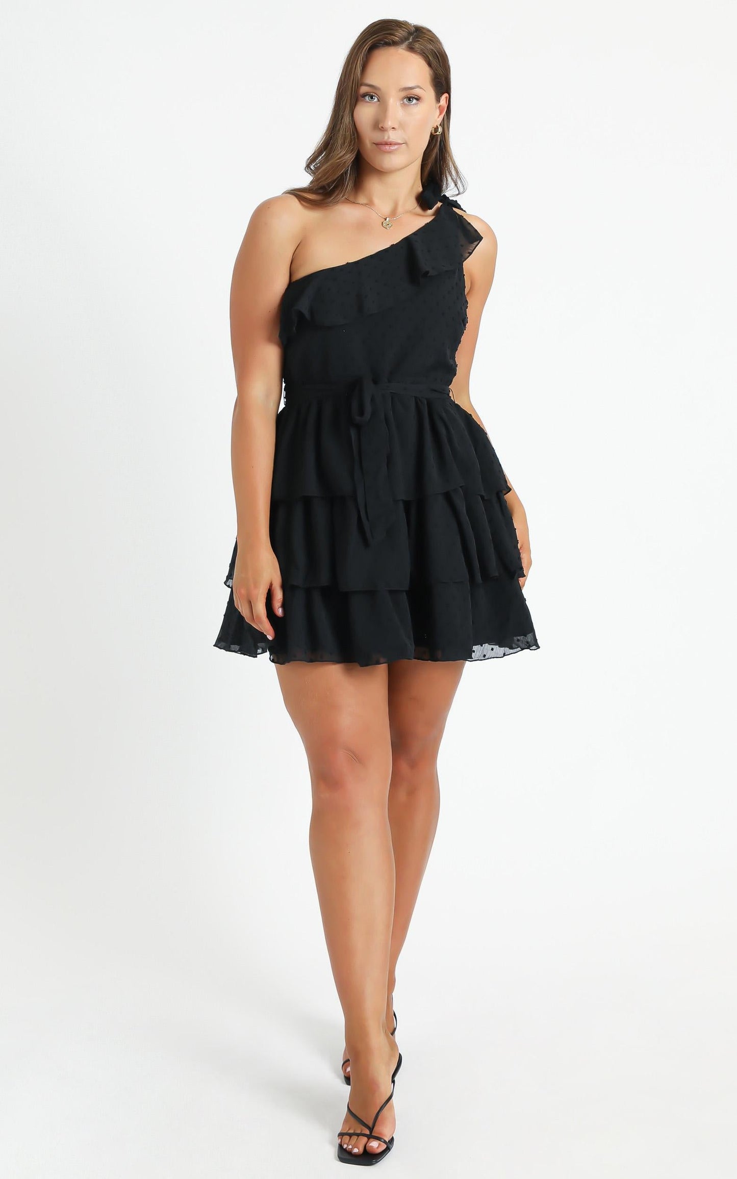 Darling I Am A Daydream One Shoulder Ruffle Mini Dress in Black