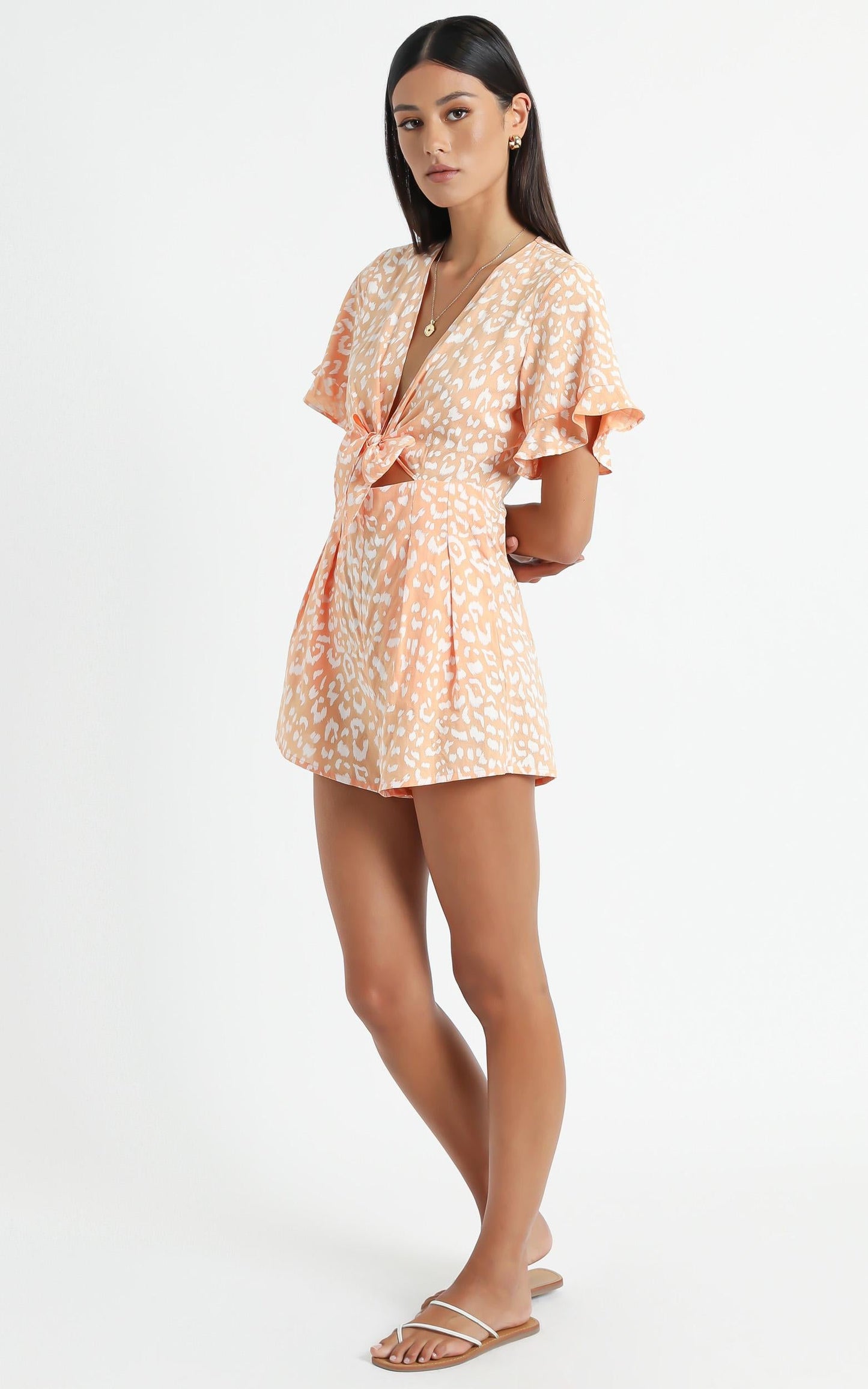 Mori Playsuit in Peach Leopard Print