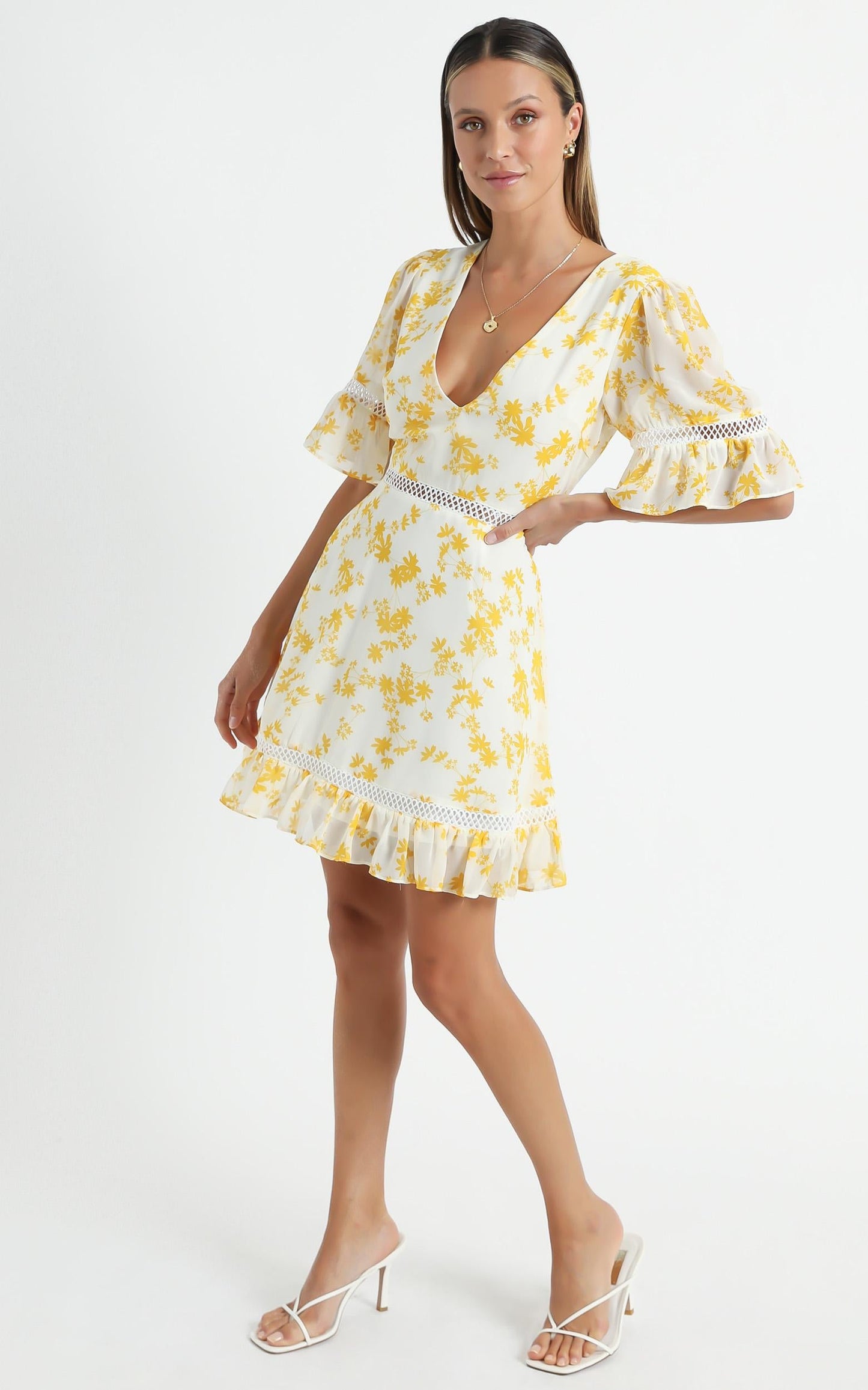 My Darkest Night Dress in Yellow Floral