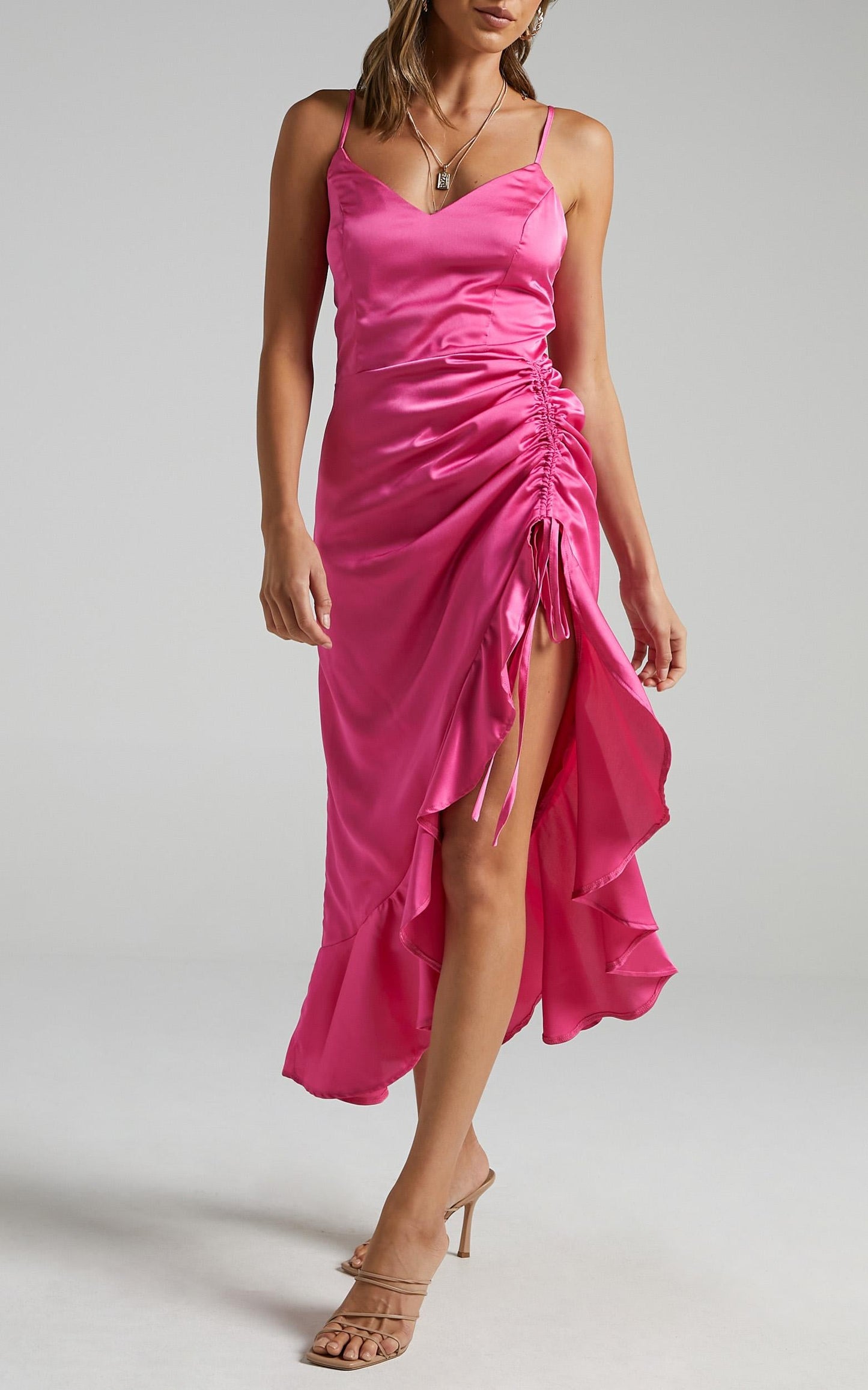 Theoden Dress in Pink Satin