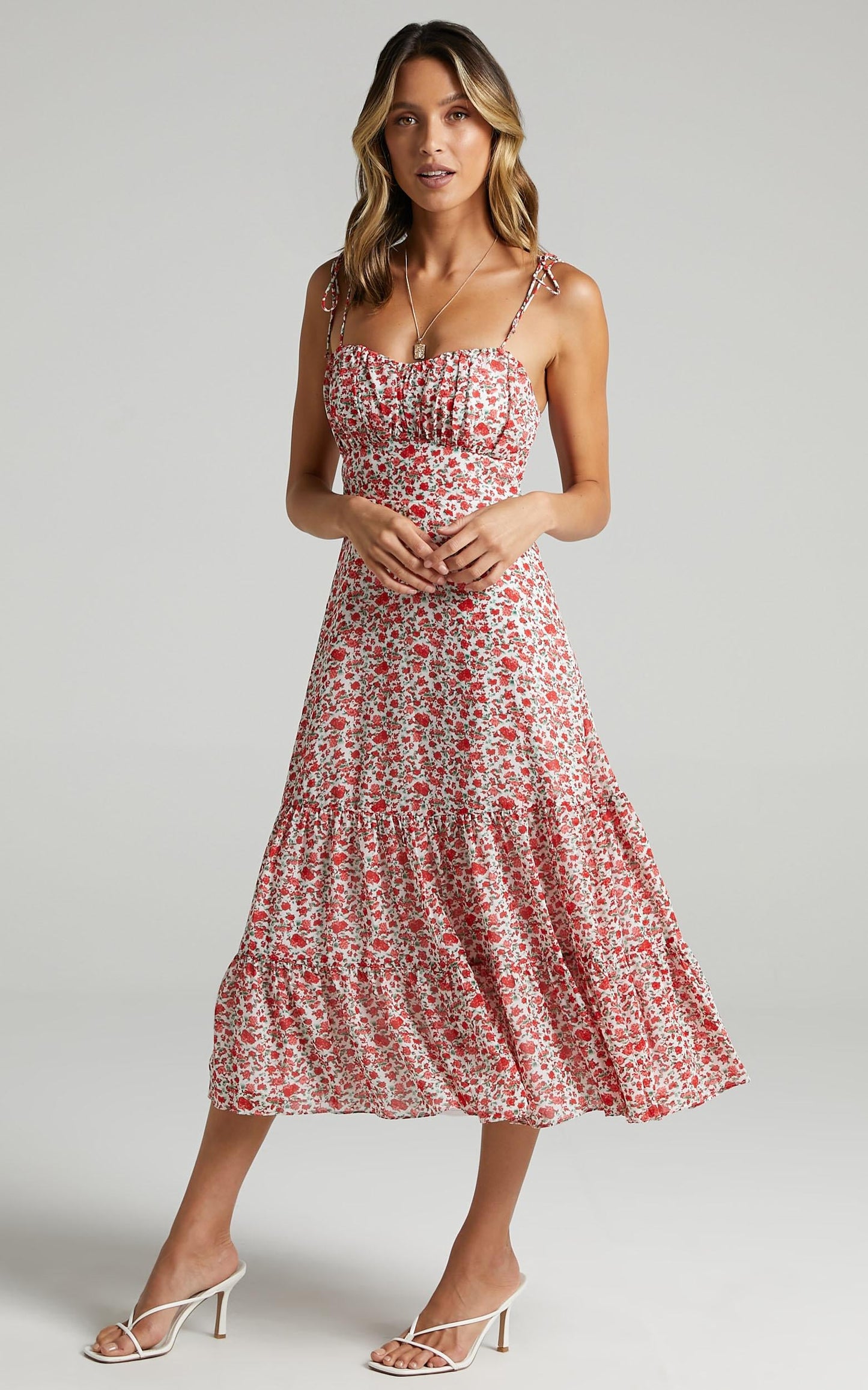 Monaco Sweetheart Midi Dress in White Floral