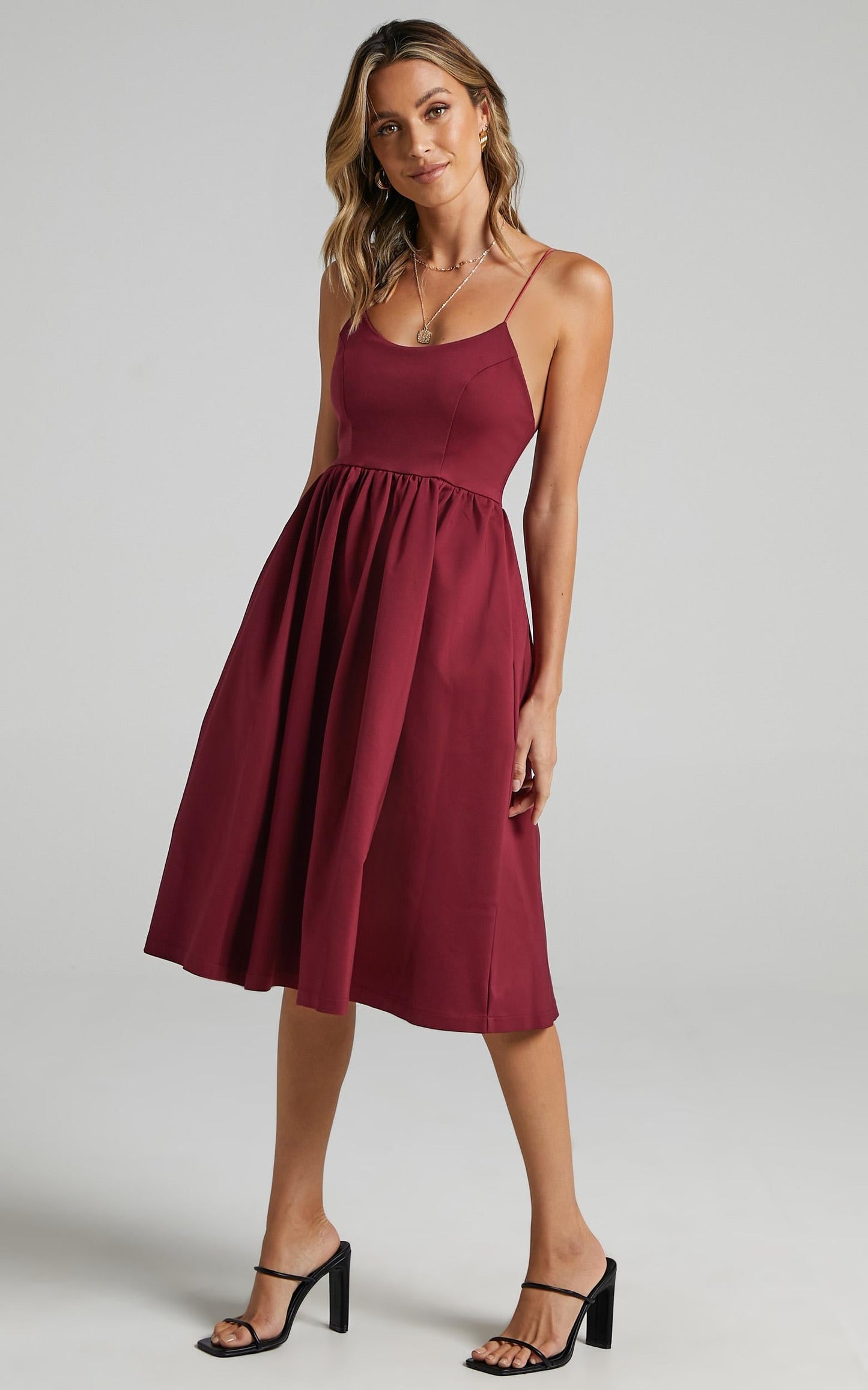 Wild Nights A-line Spaghetti Strap Dress in Wine