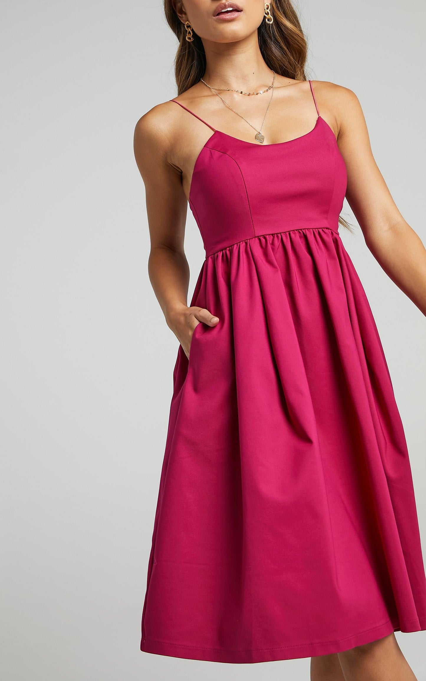 Wild Nights A-line Spaghetti Strap Dress in Magenta