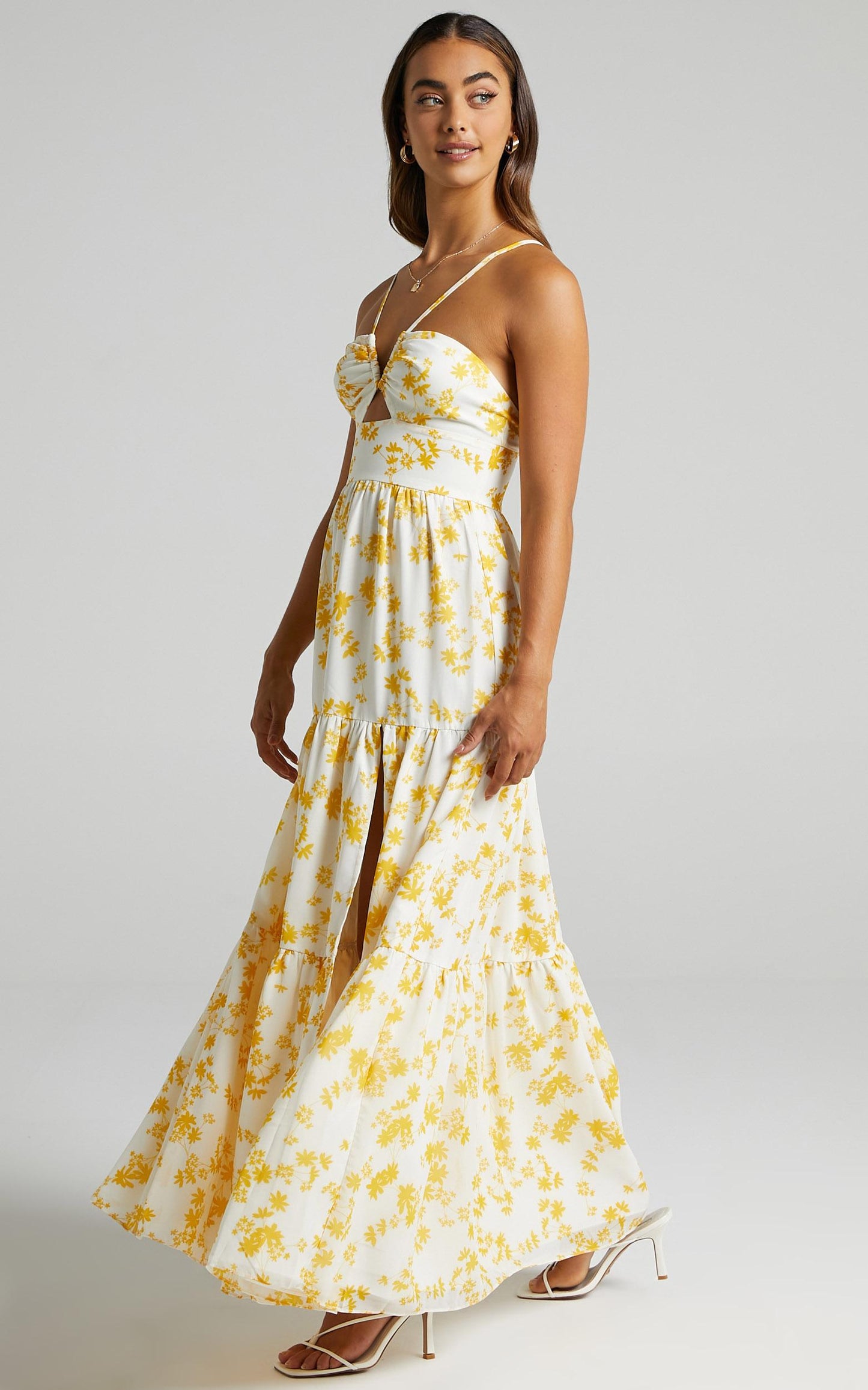 Kahrissa Strappy Maxi Dress in Yellow Floral