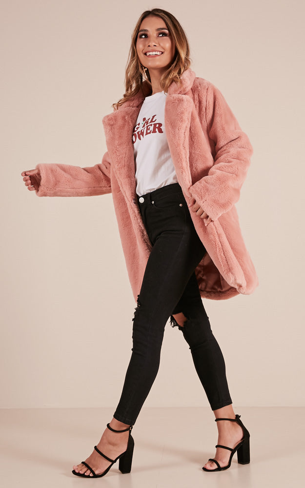 End Of Time Fur Coat In Blush