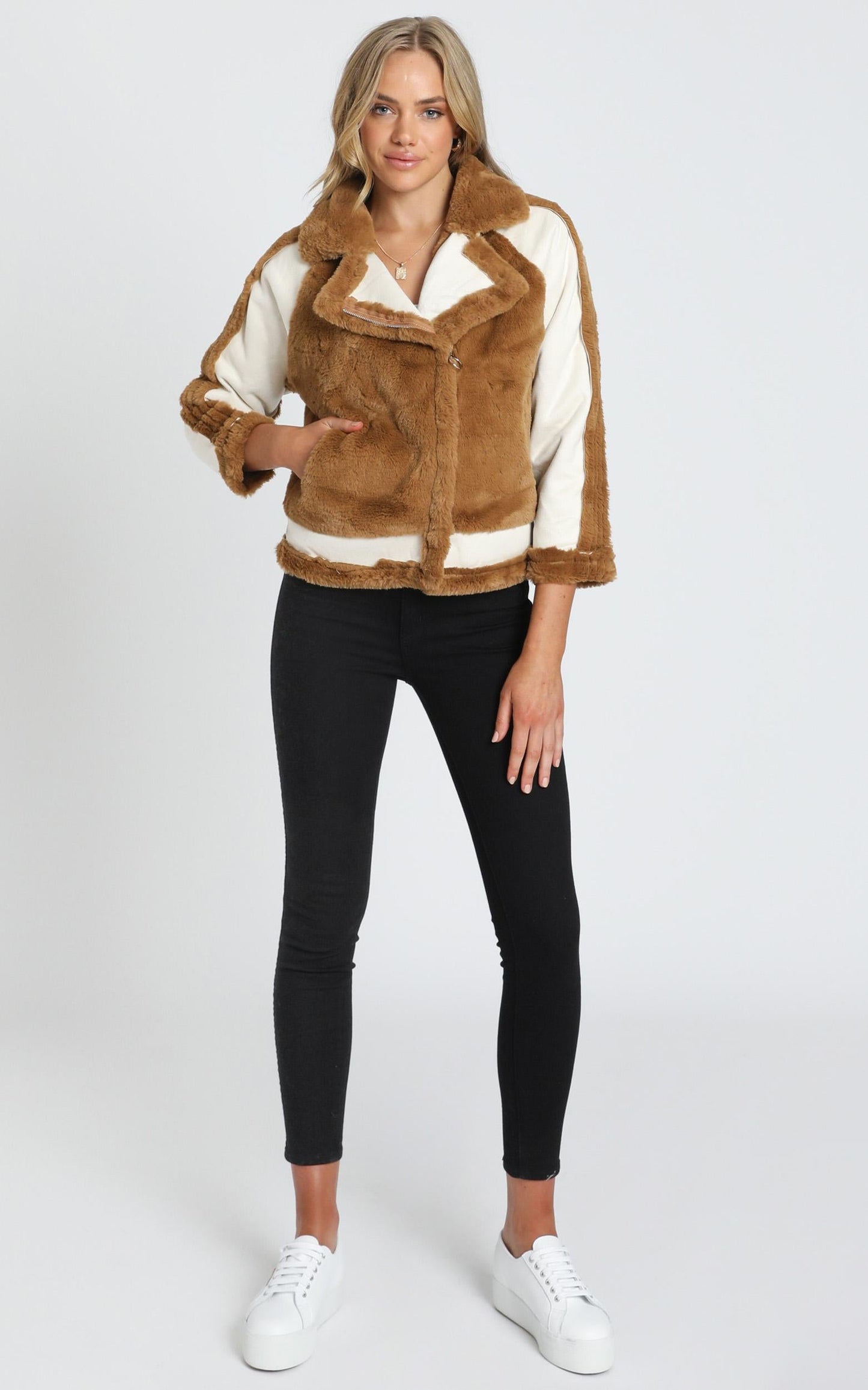 Layering Love Faux Fur Panel Jacket in Tan