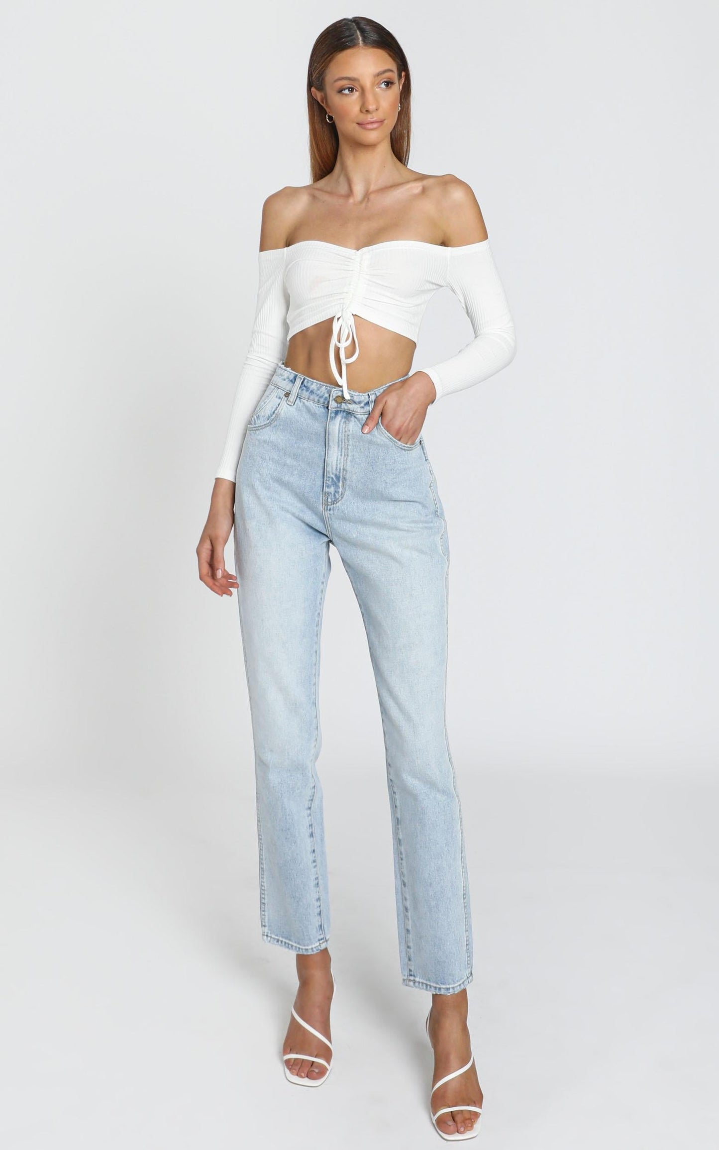 Karlo Ruched Front Top in White