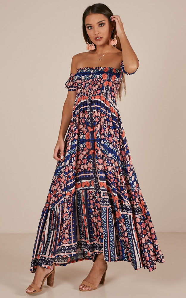 Catch My Breath Maxi Dress In Navy Floral