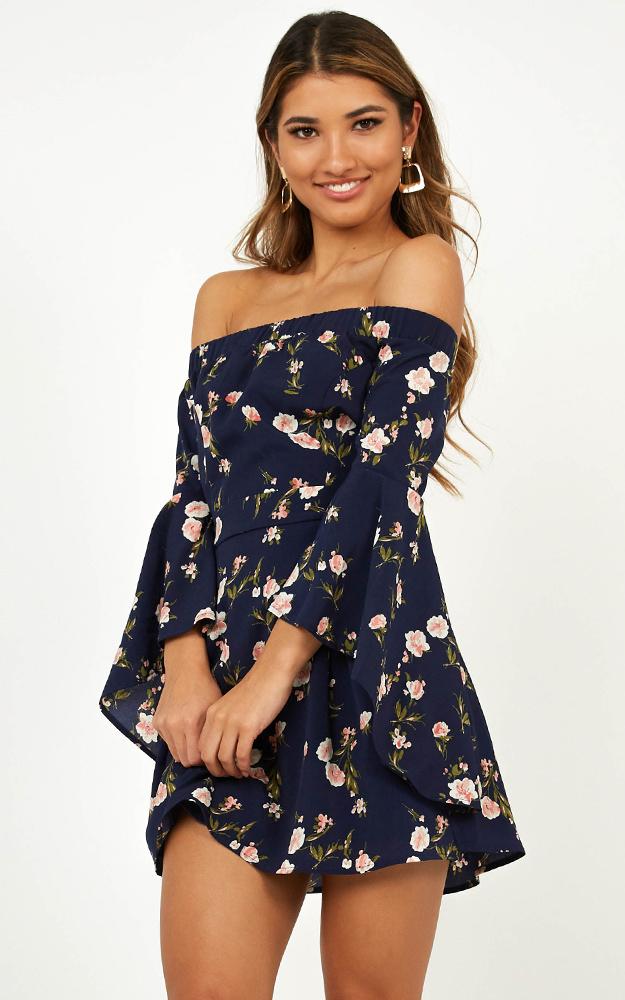 Break My Heart Dress In Navy Print