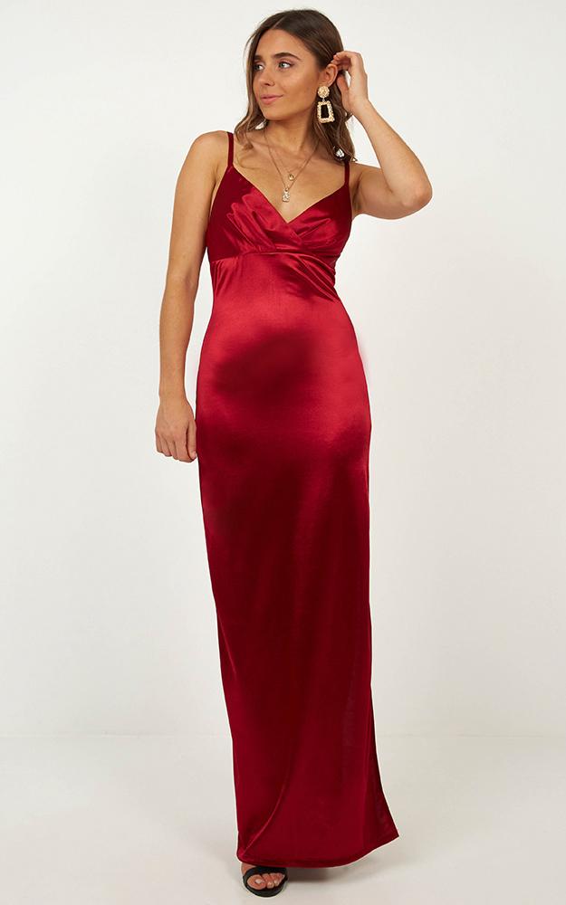 Owe You One Dress In Wine Satin