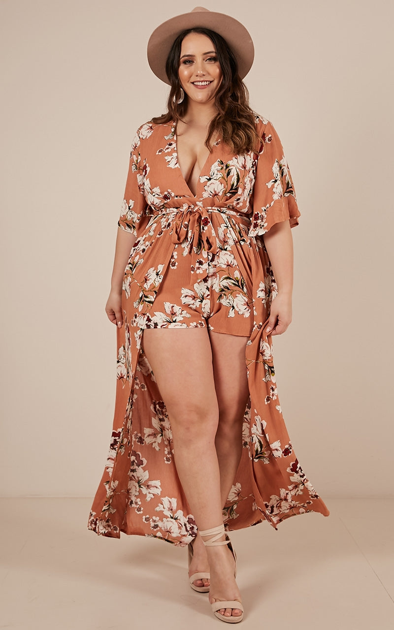Defeater Maxi Playsuit In Rust Floral