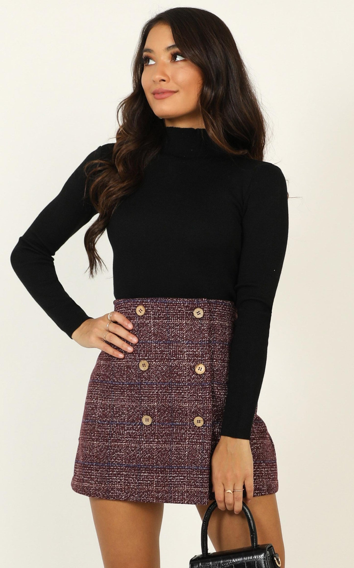 Thoughts Of You Skirt in Wine Check