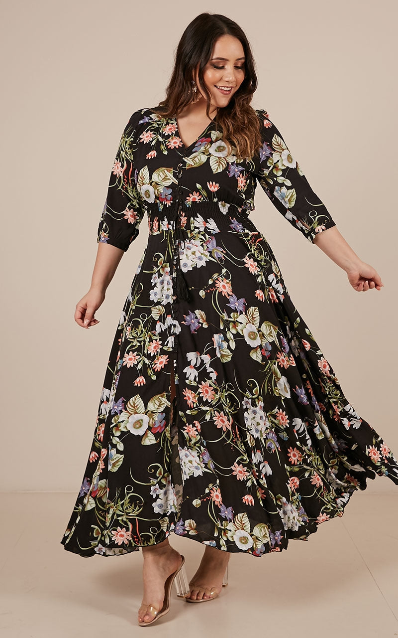 Lone Traveller Maxi Dress In Black Floral