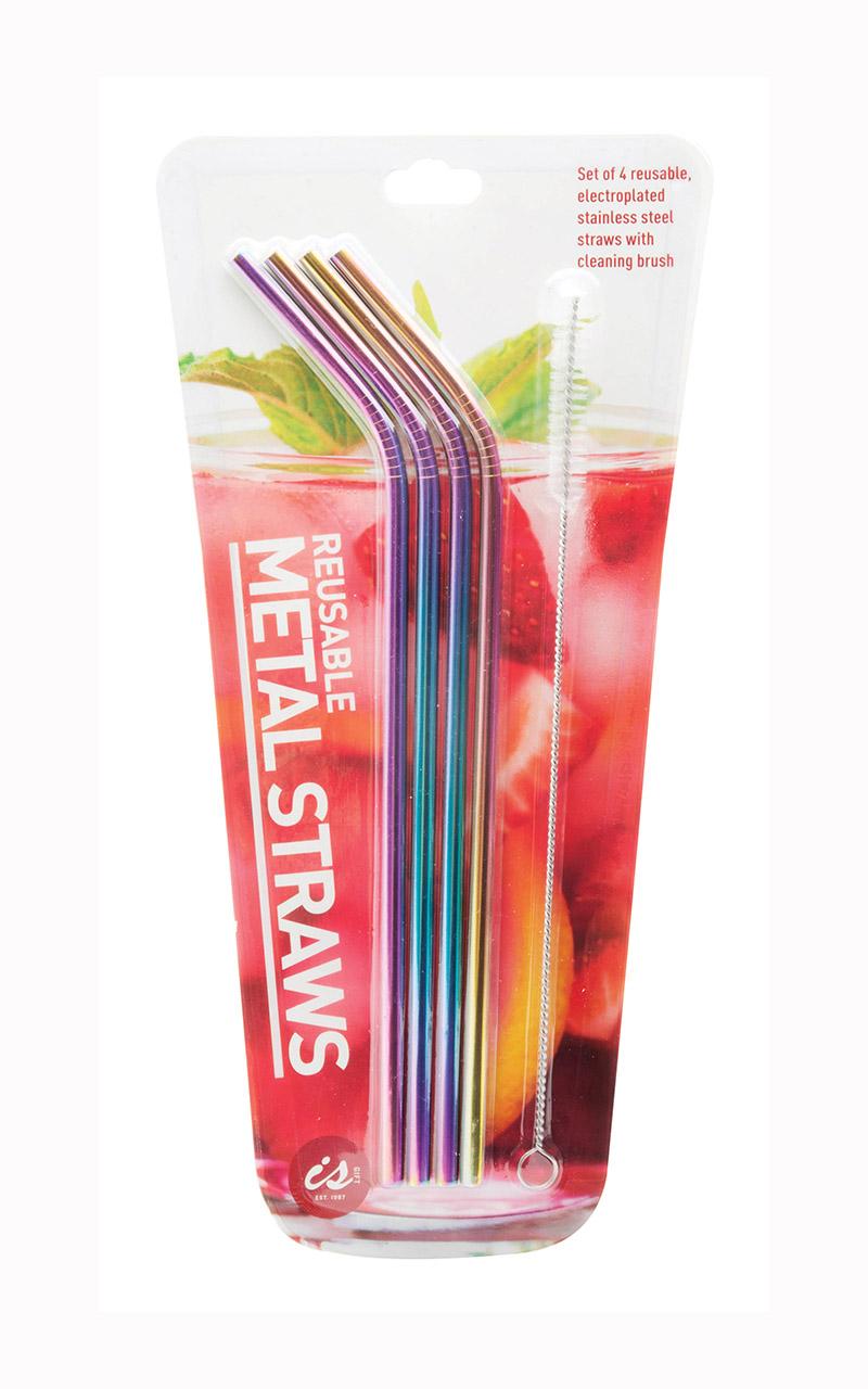 Reusable Metal Drinking Straws In Rainbow