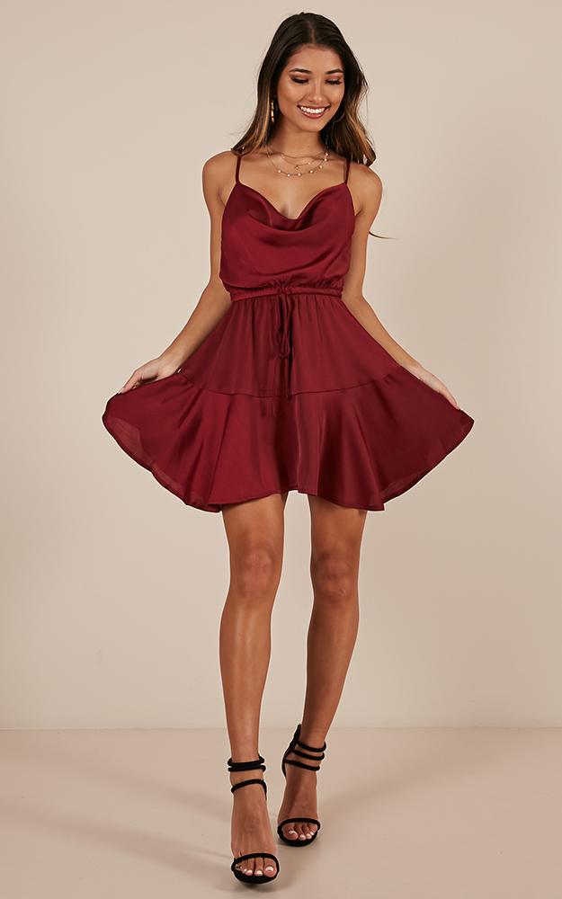 Lay Low Dress In Wine Satin