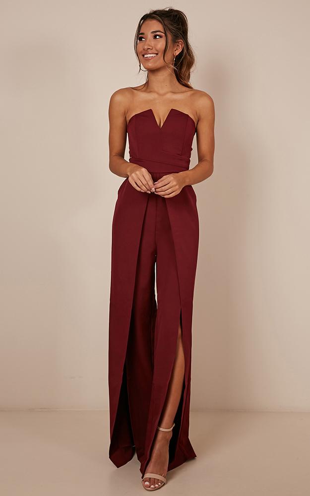 Just Like Fire Jumpsuit In Wine